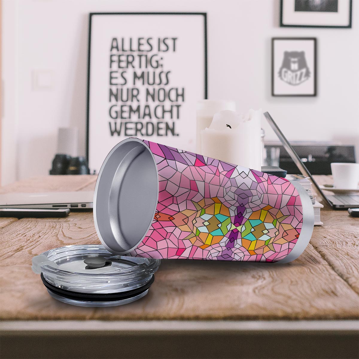 Mosaic Stained Glass Print Pattern Tumbler-grizzshop