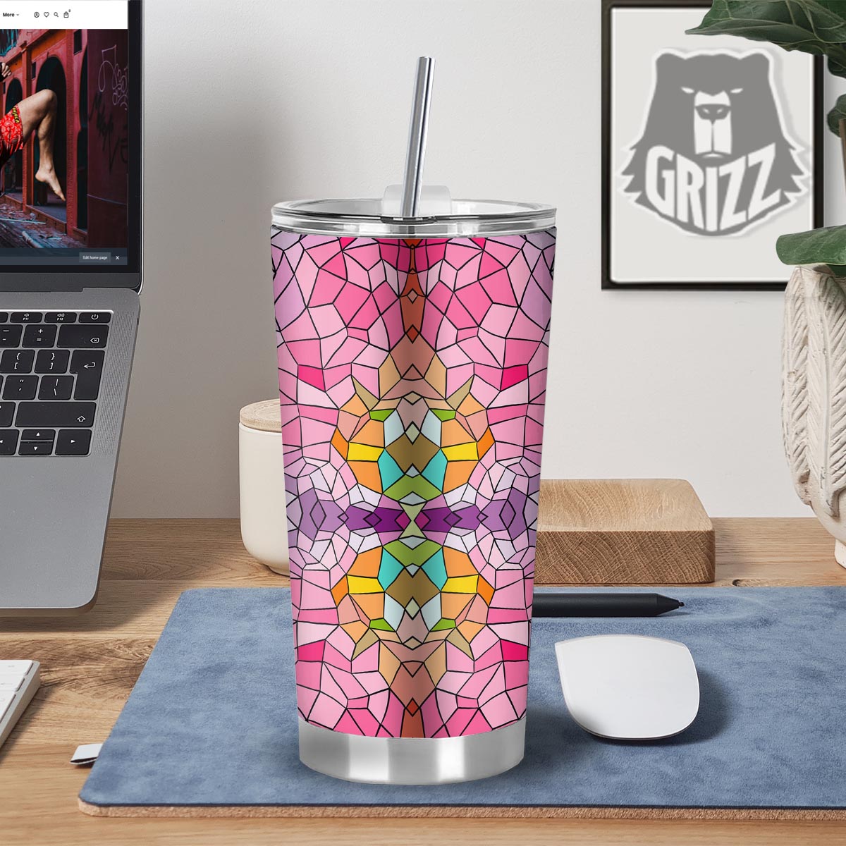 Mosaic Stained Glass Print Pattern Tumbler-grizzshop