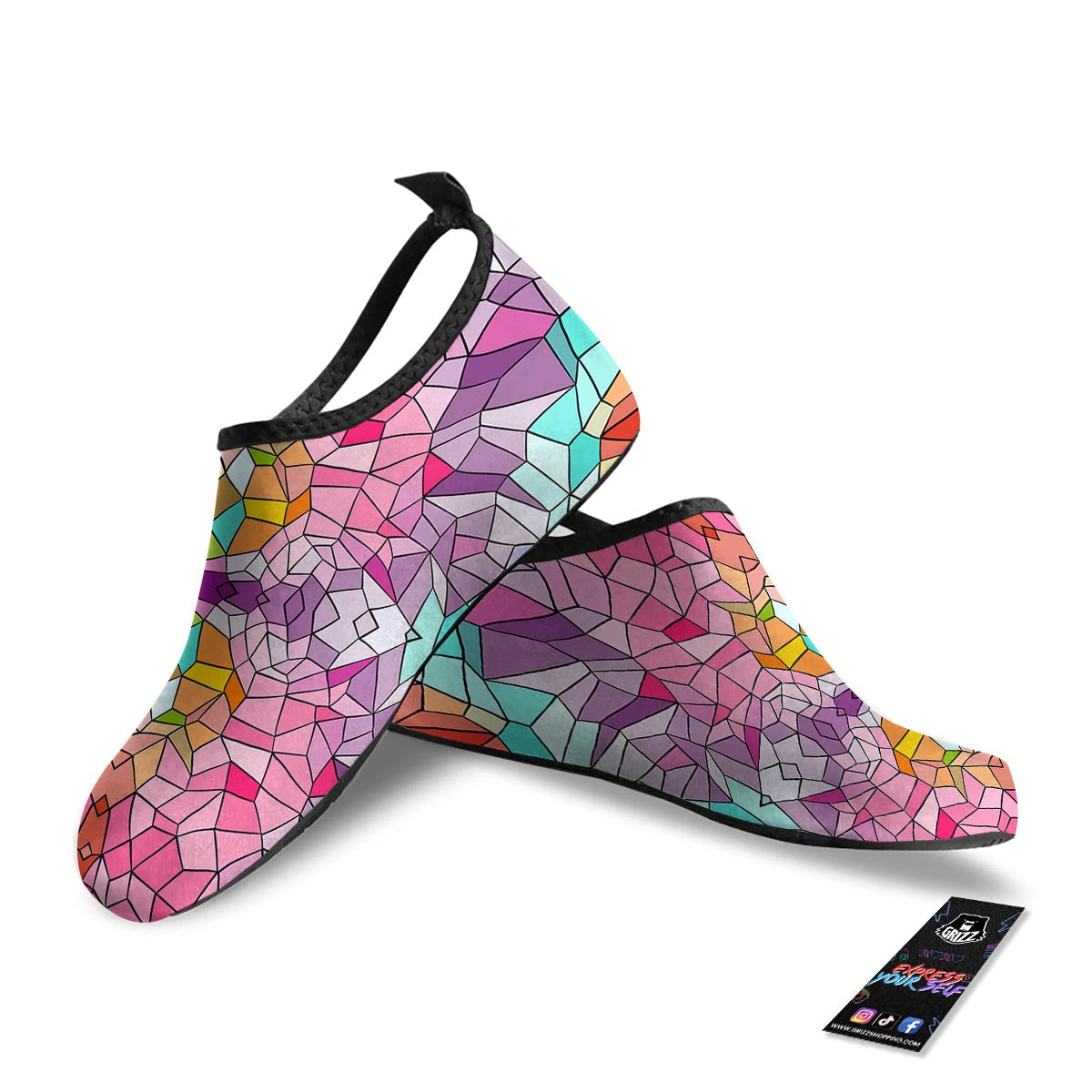 Mosaic Stained Glass Print Pattern Water Shoes-grizzshop
