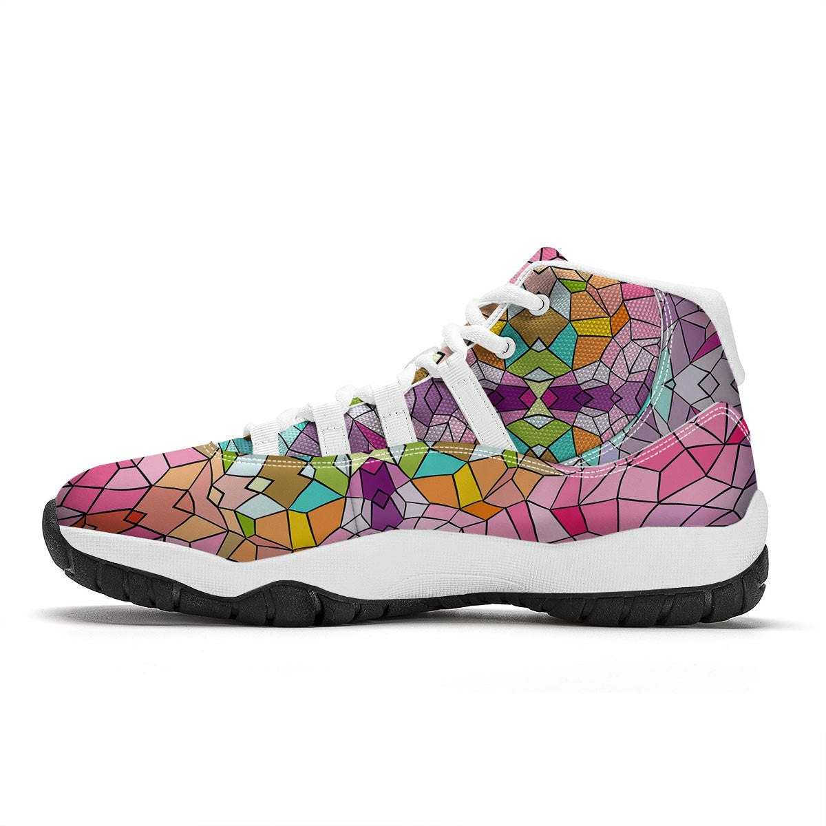 Mosaic Stained Glass Print Pattern White Bball Shoes-grizzshop