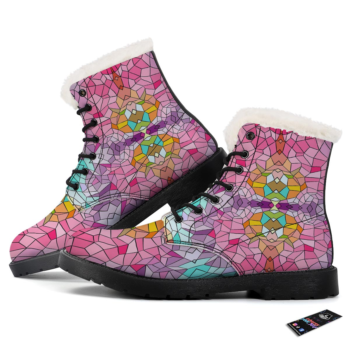 Mosaic Stained Glass Print Pattern Winter Boots-grizzshop