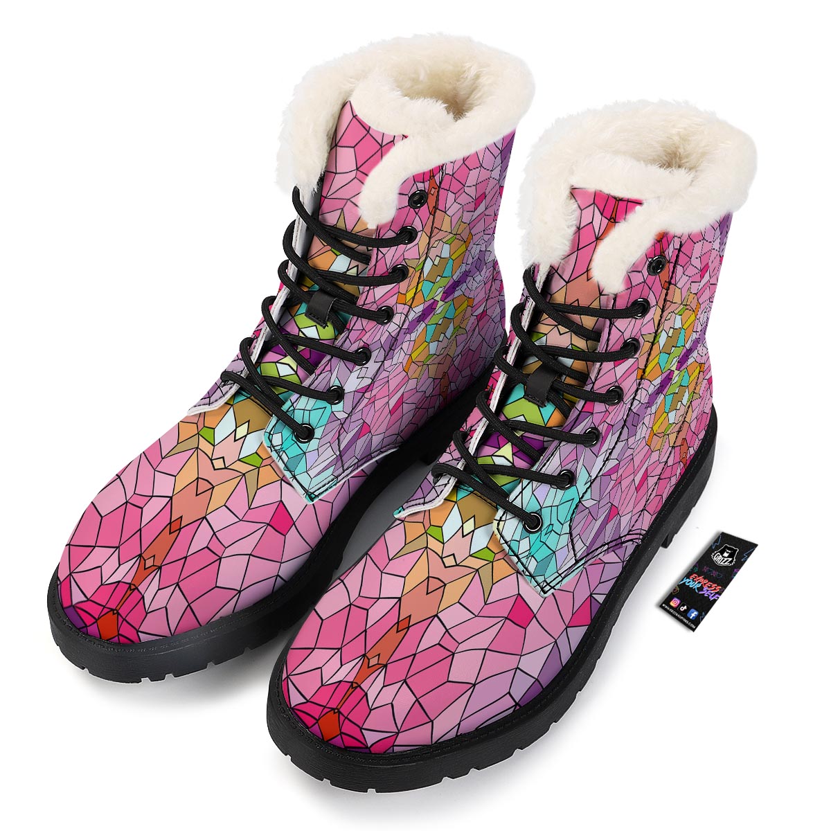 Mosaic Stained Glass Print Pattern Winter Boots-grizzshop