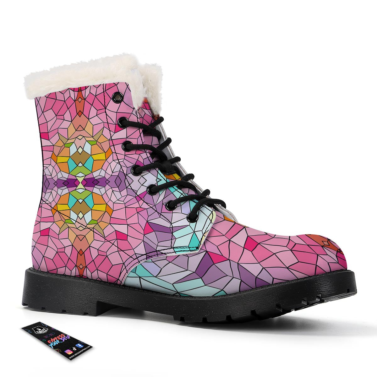 Mosaic Stained Glass Print Pattern Winter Boots-grizzshop