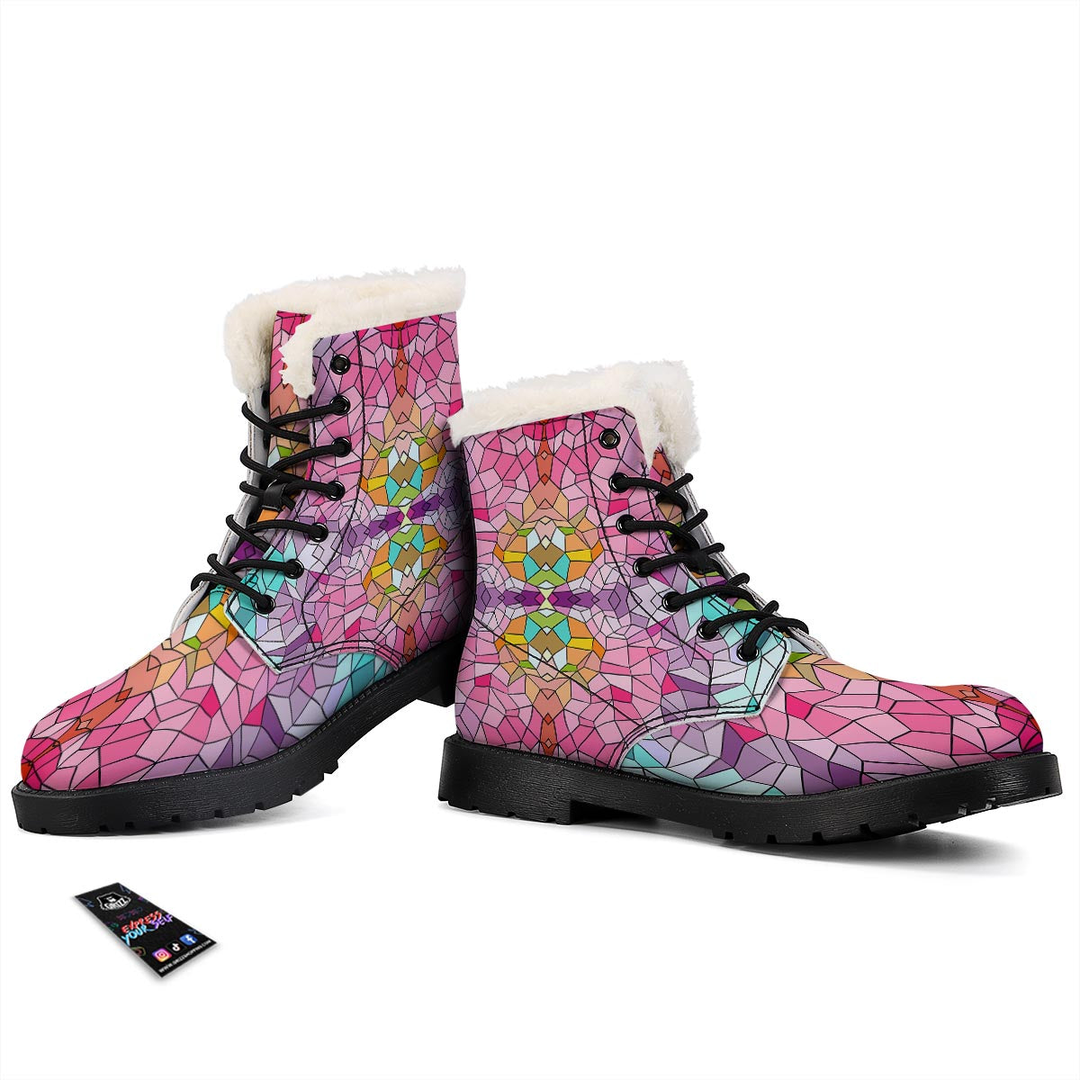 Mosaic Stained Glass Print Pattern Winter Boots-grizzshop