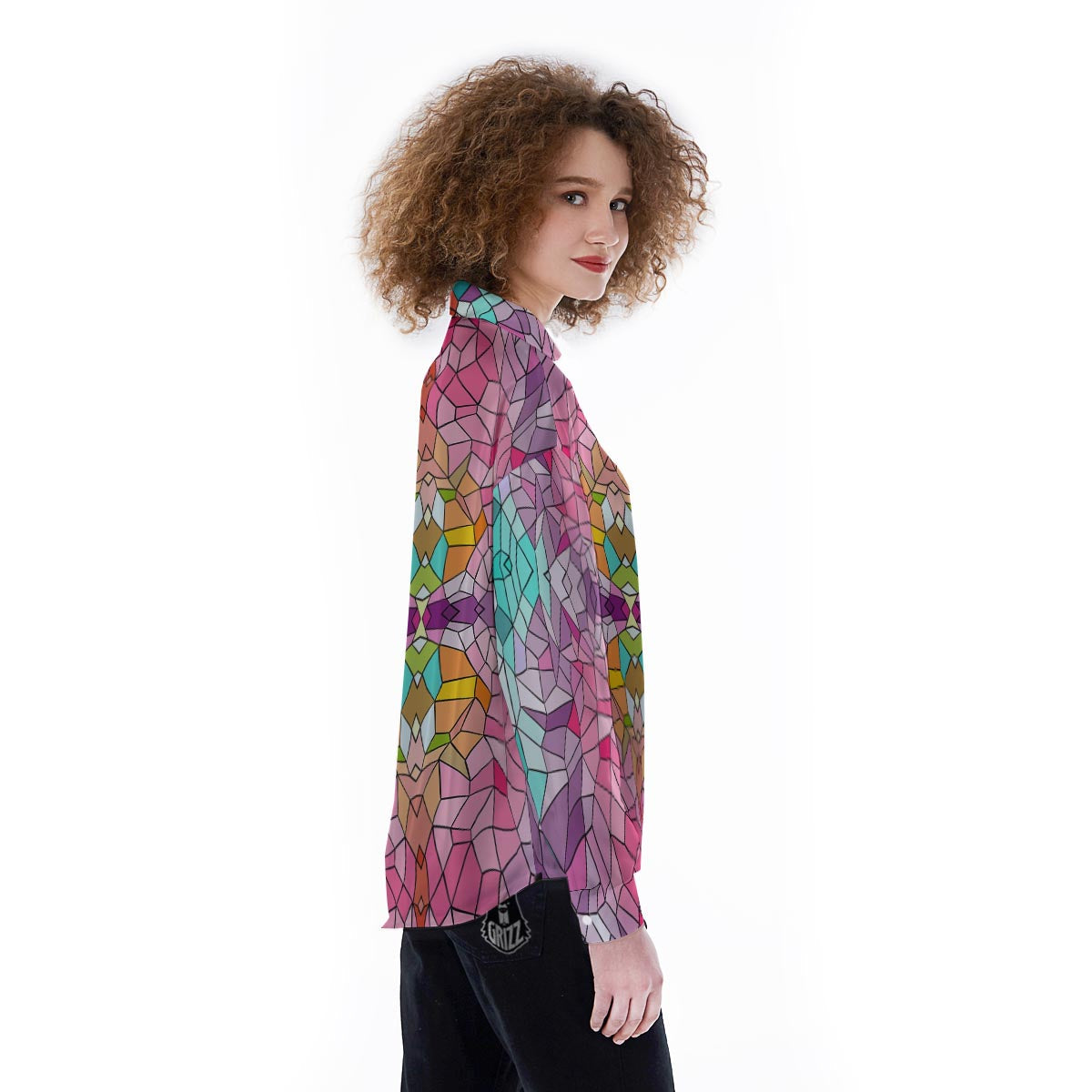 Mosaic Stained Glass Print Pattern Women's Long Sleeve Shirts-grizzshop