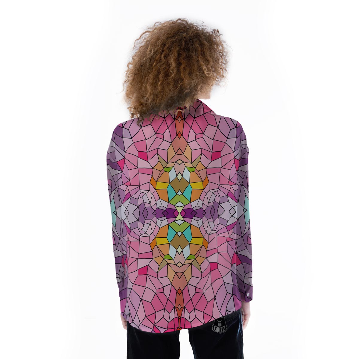 Mosaic Stained Glass Print Pattern Women's Long Sleeve Shirts-grizzshop