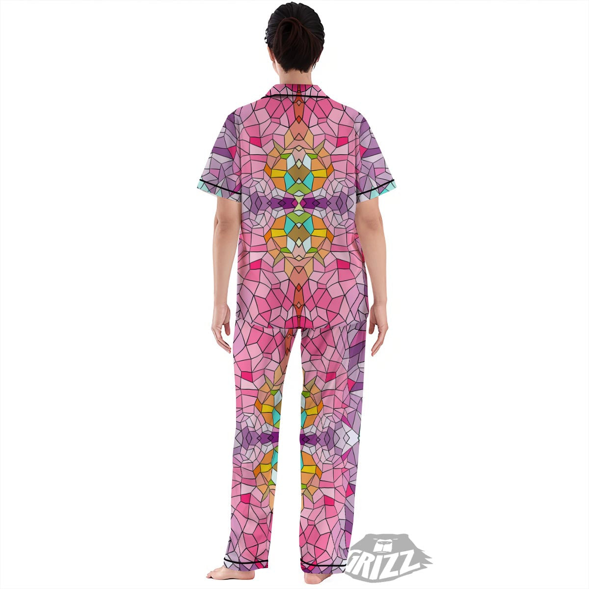 Mosaic Stained Glass Print Pattern Women's Pajamas Set-grizzshop