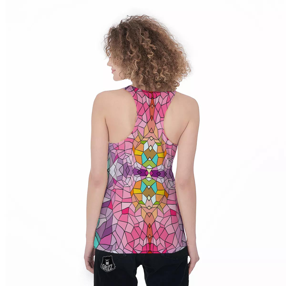 Mosaic Stained Glass Print Pattern Women's Racerback Tank Top-grizzshop