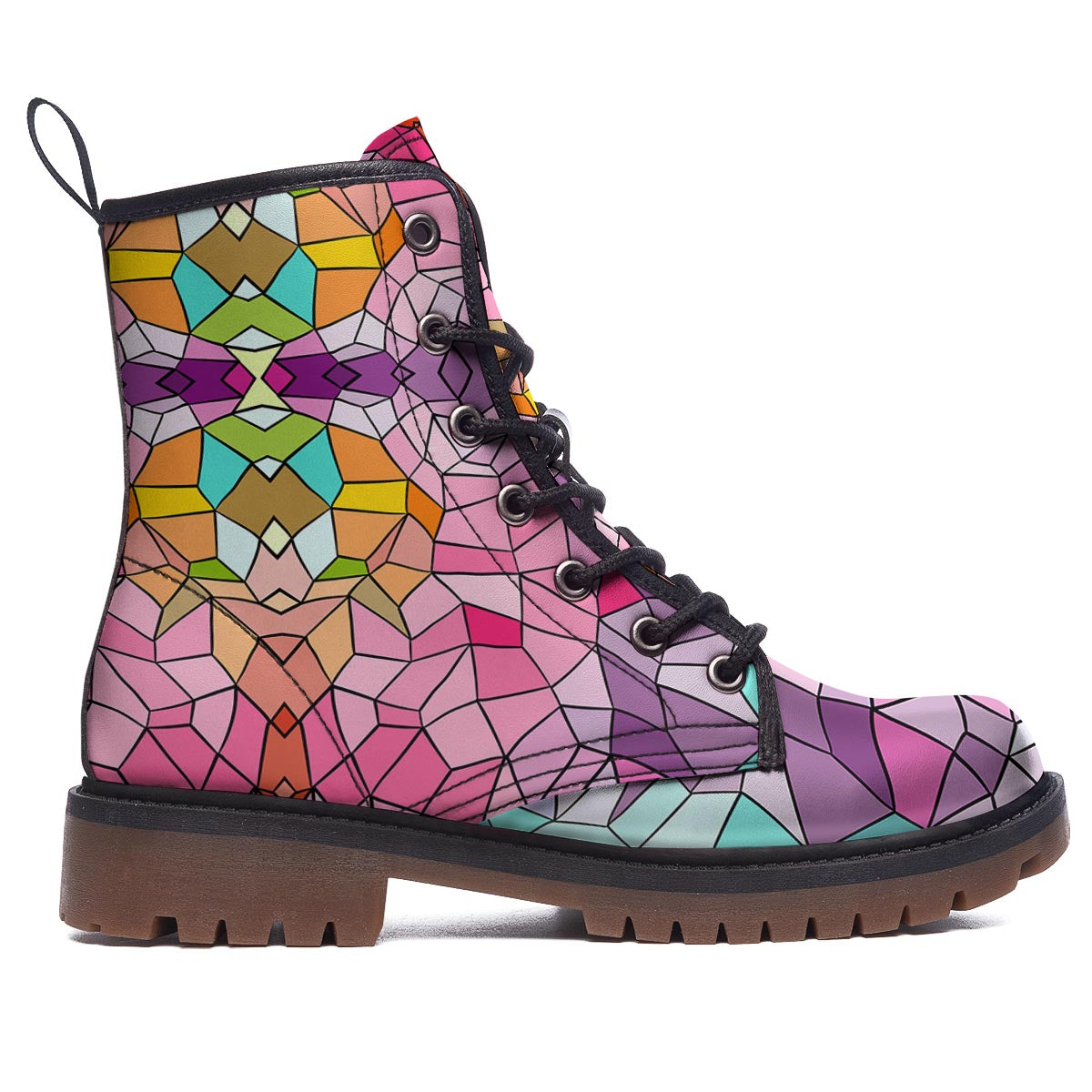 Mosaic Stained Glass Print Pattern Work Boots-grizzshop