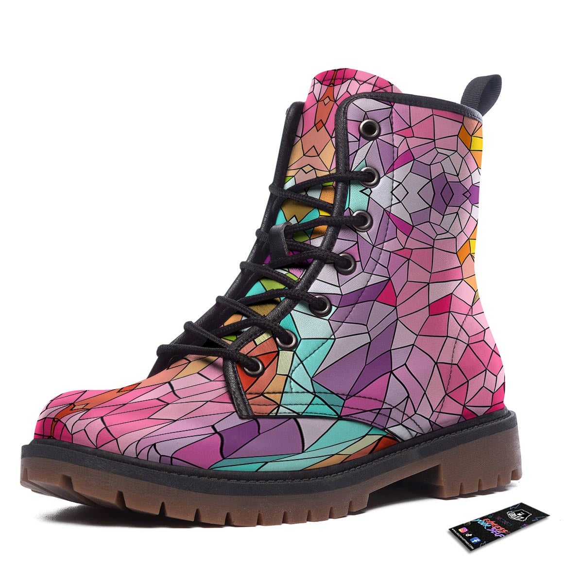 Mosaic Stained Glass Print Pattern Work Boots-grizzshop