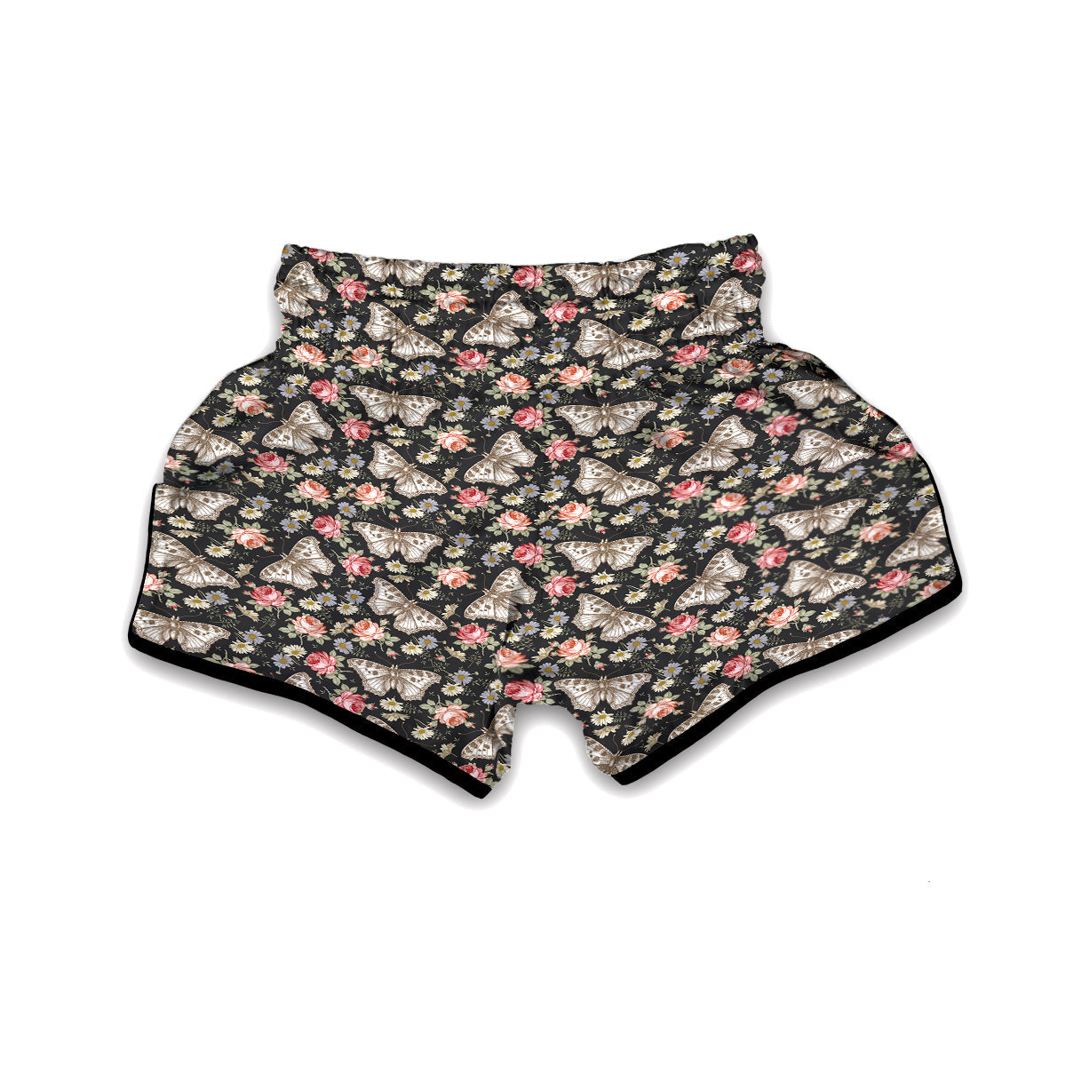 Moth Vintage And Floral Print Pattern Muay Thai Boxing Shorts-grizzshop