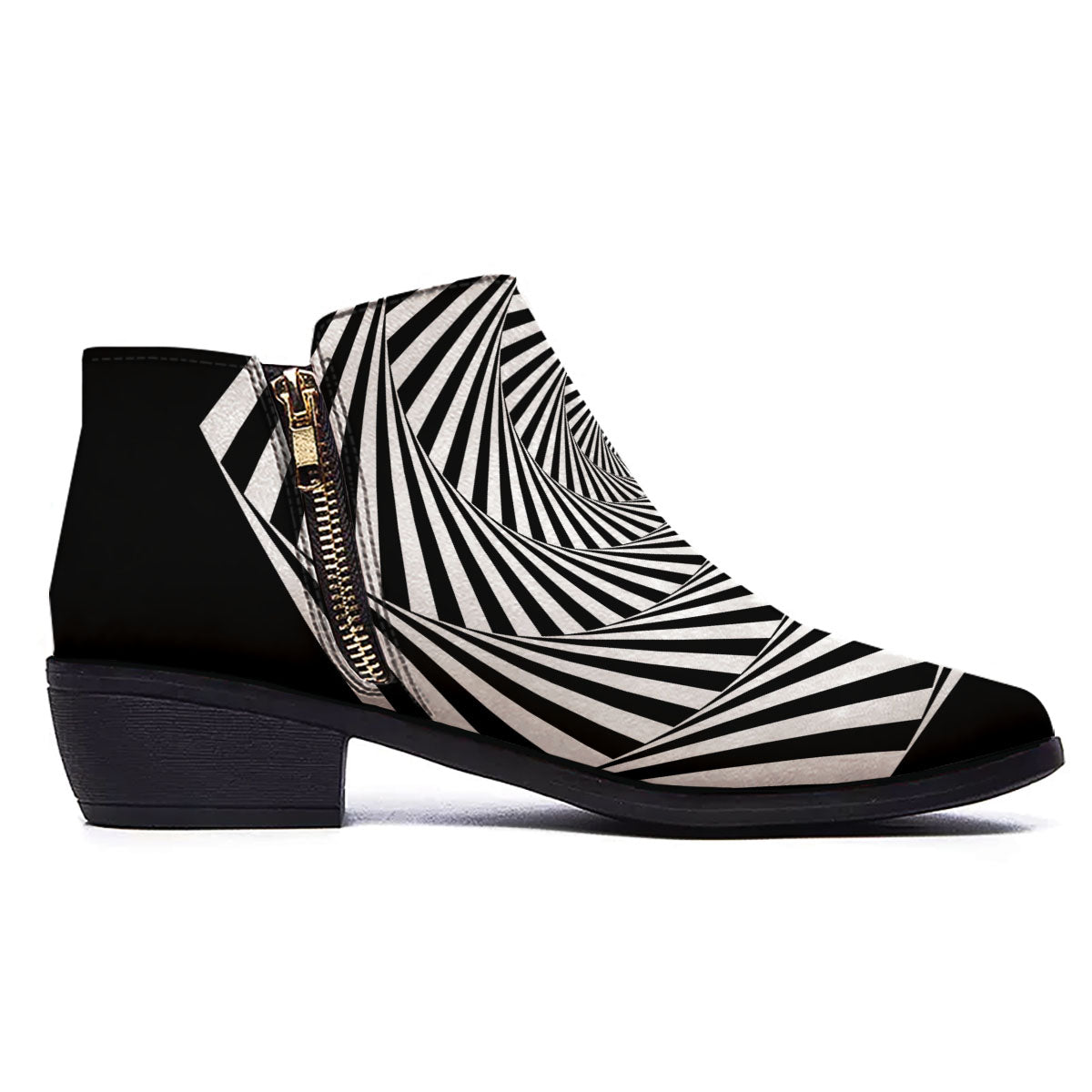 Motion Illusion Angular Swirl Print Ankle Boots-grizzshop