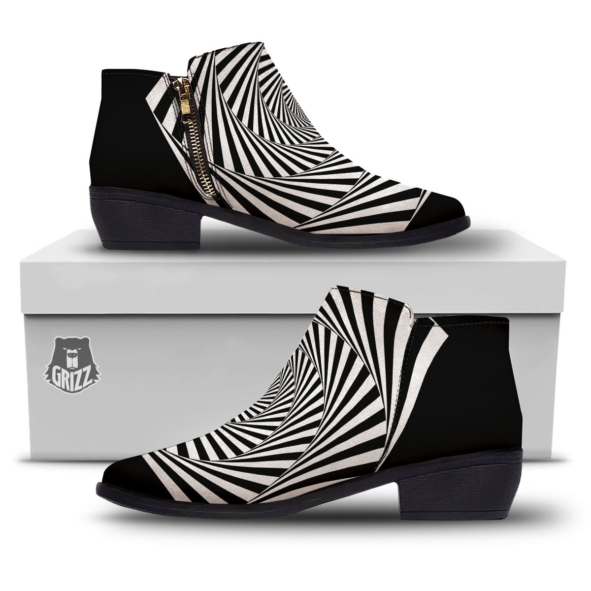 Motion Illusion Angular Swirl Print Ankle Boots-grizzshop