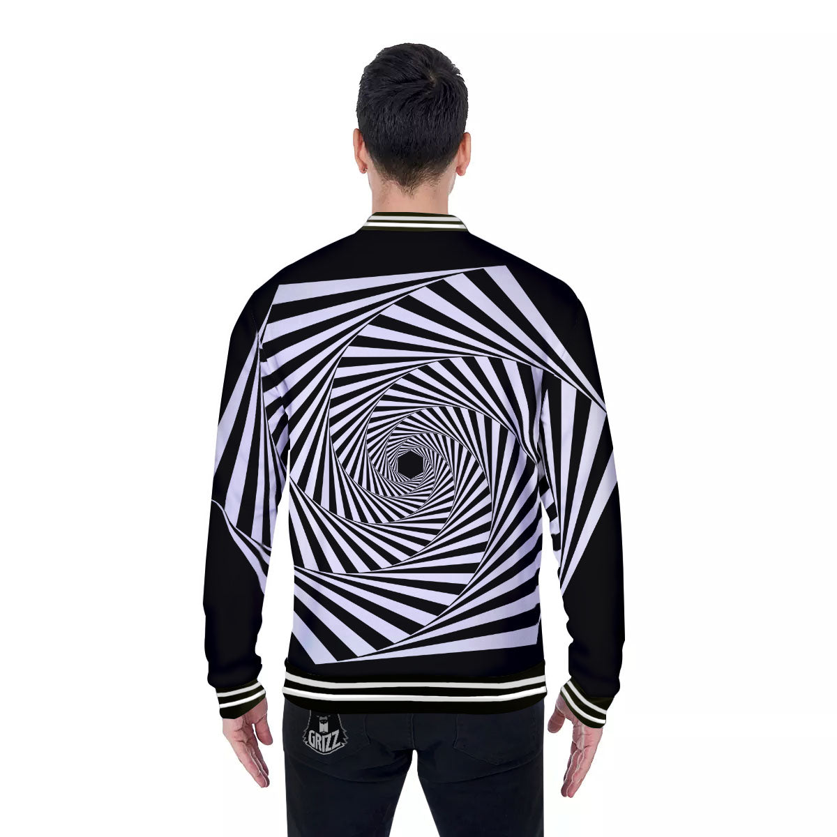 Motion Illusion Angular Swirl Print Baseball Jacket-grizzshop