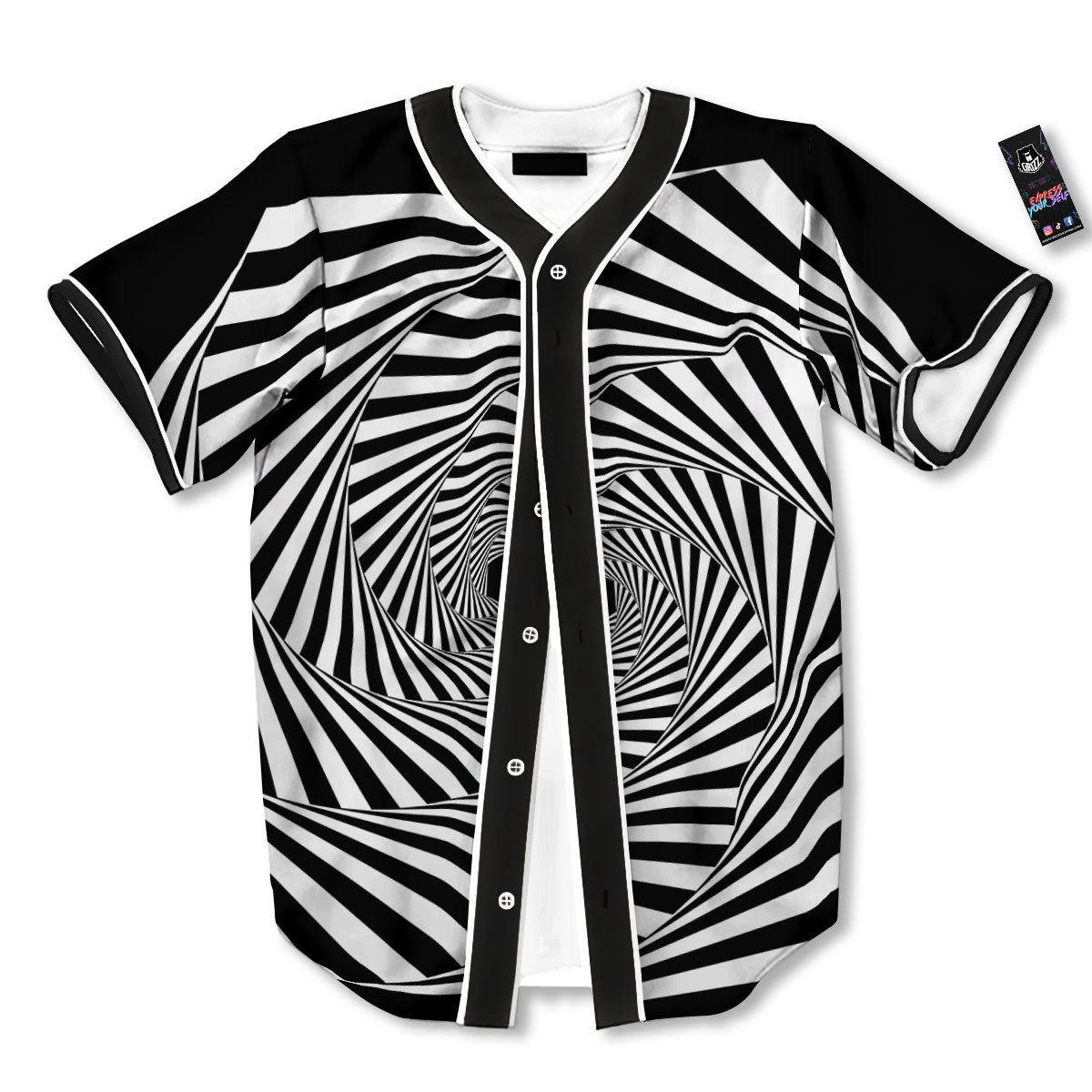 Motion Illusion Angular Swirl Print Baseball Jersey-grizzshop