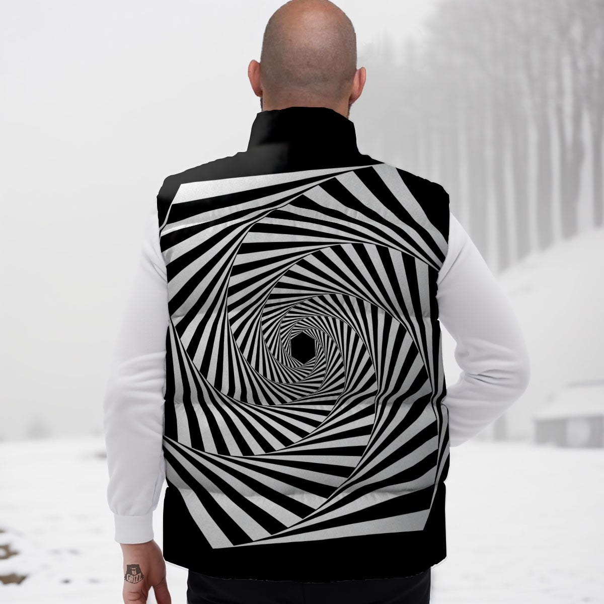 Motion Illusion Angular Swirl Print Down Vest-grizzshop
