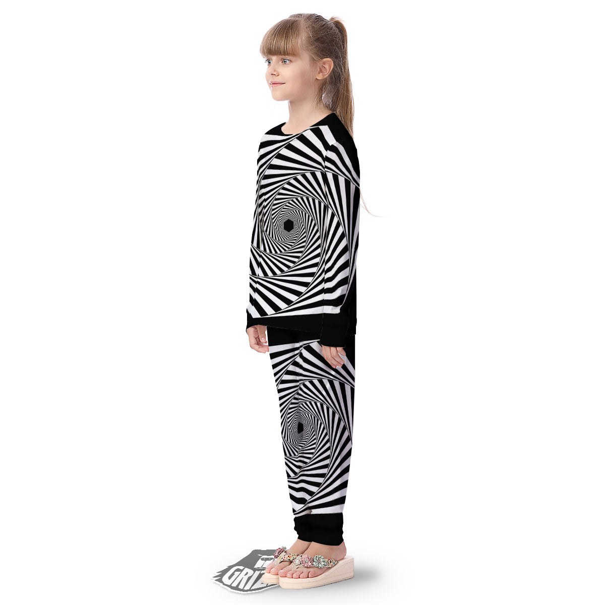 Motion Illusion Angular Swirl Print Kid's Pajamas-grizzshop
