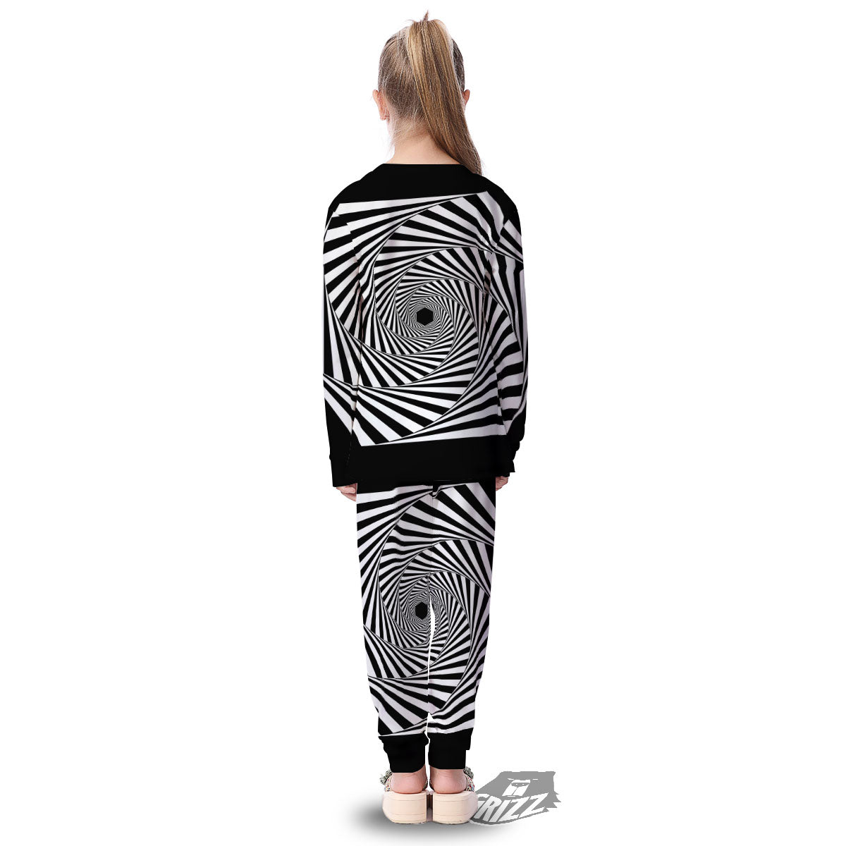 Motion Illusion Angular Swirl Print Kid's Pajamas-grizzshop