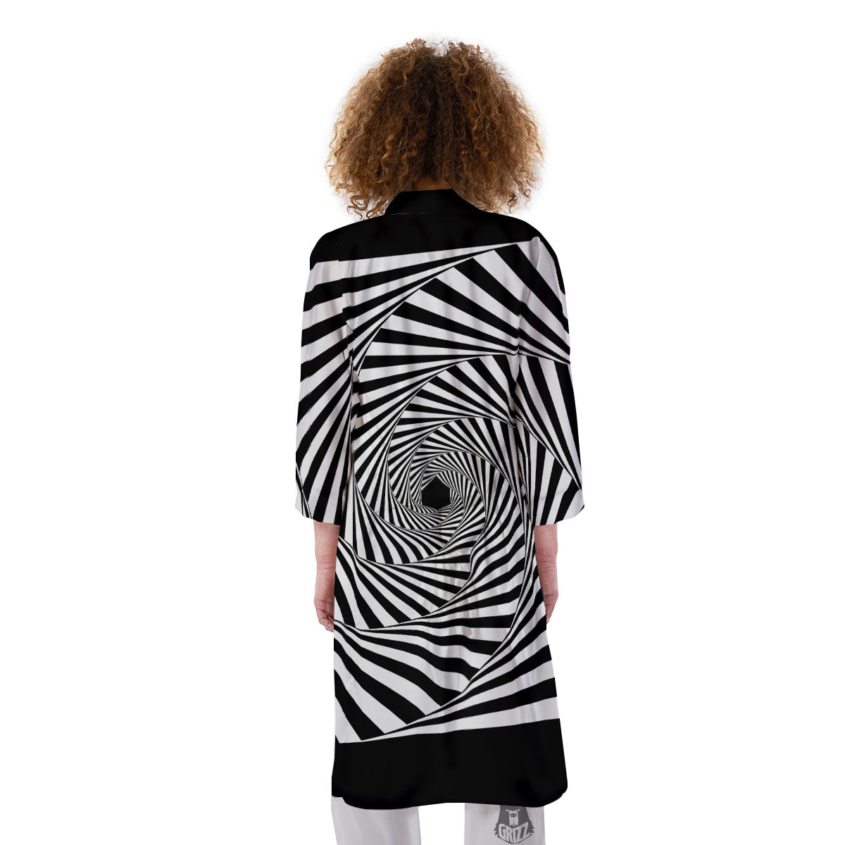 Motion Illusion Angular Swirl Print Kimono-grizzshop
