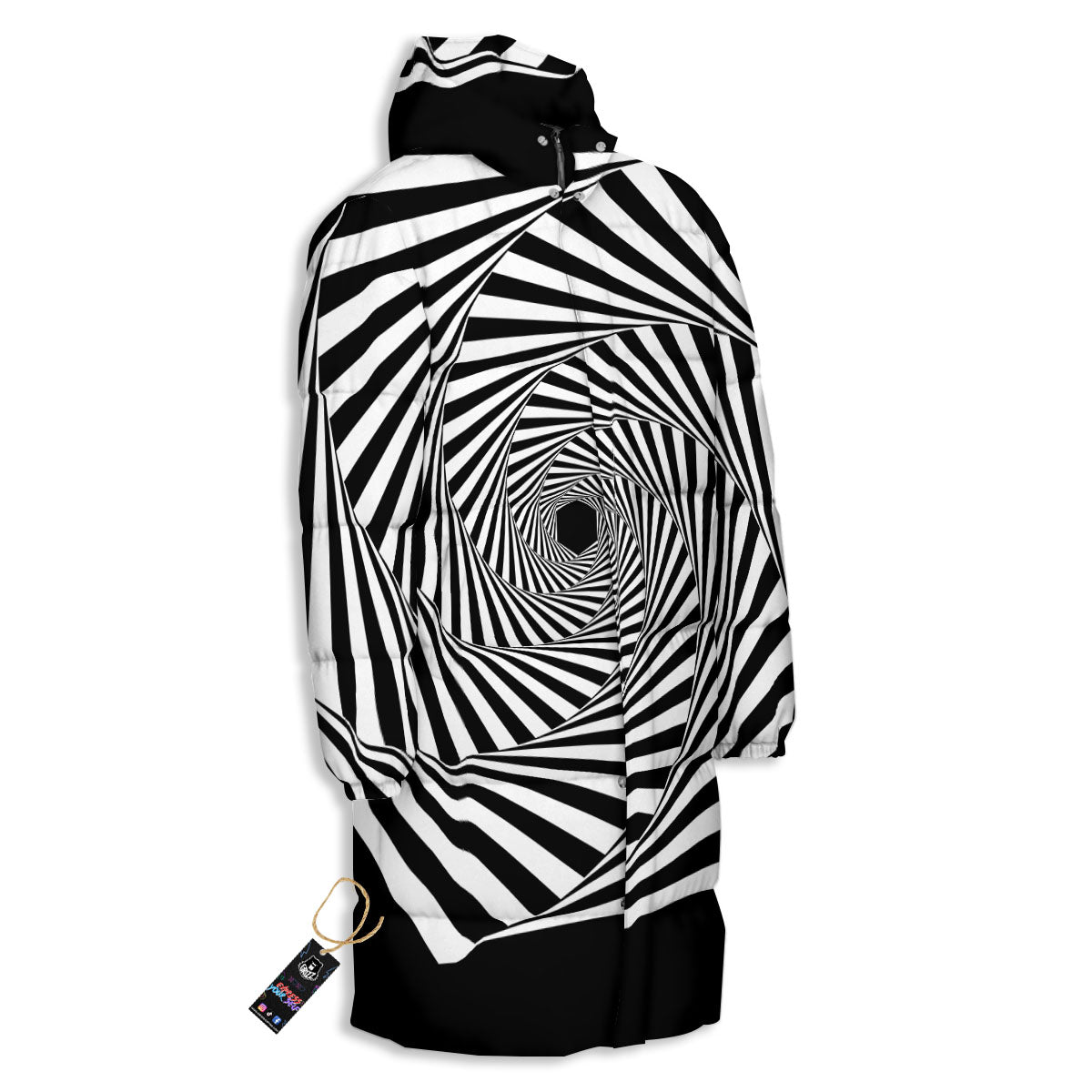 Motion Illusion Angular Swirl Print Long Down Jacket-grizzshop
