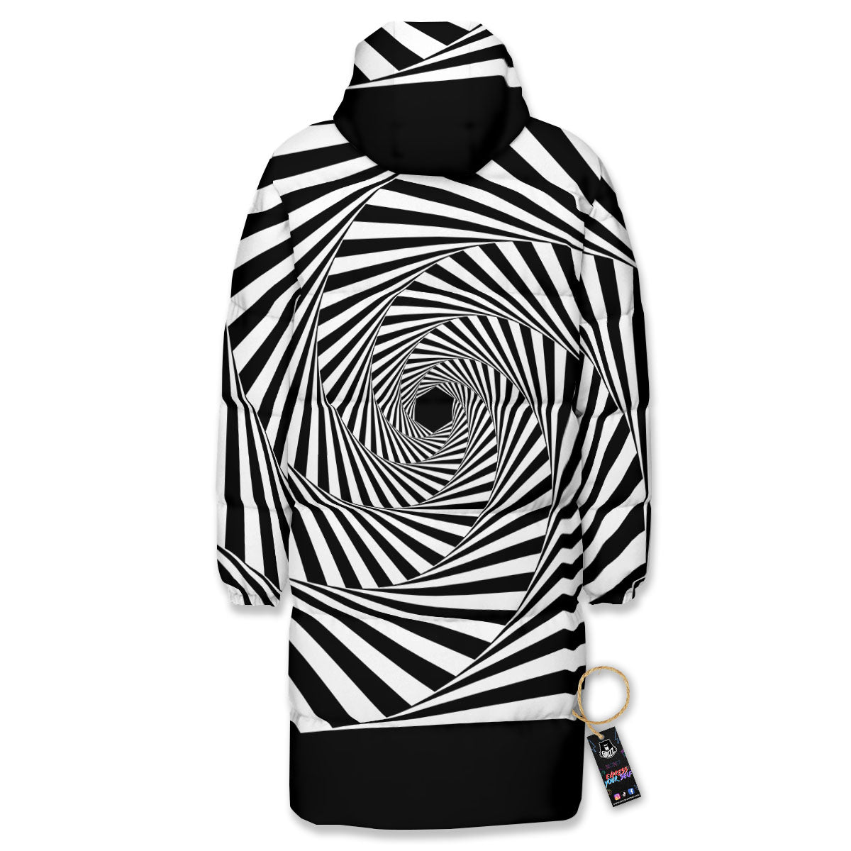 Motion Illusion Angular Swirl Print Long Down Jacket-grizzshop