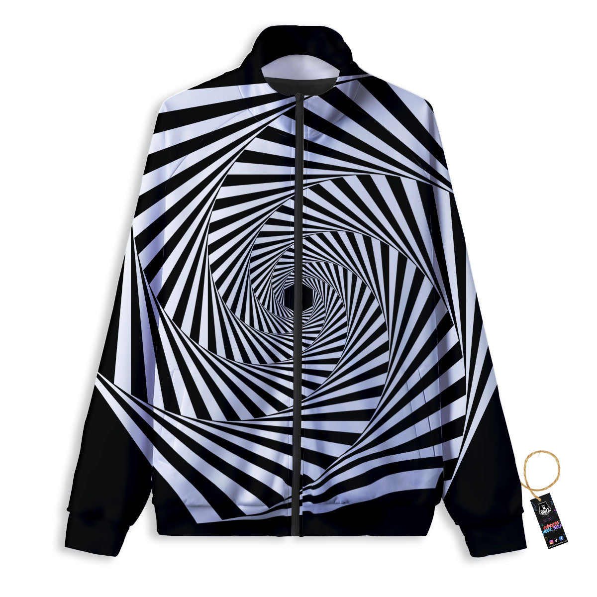 Motion Illusion Angular Swirl Print Track Jacket-grizzshop