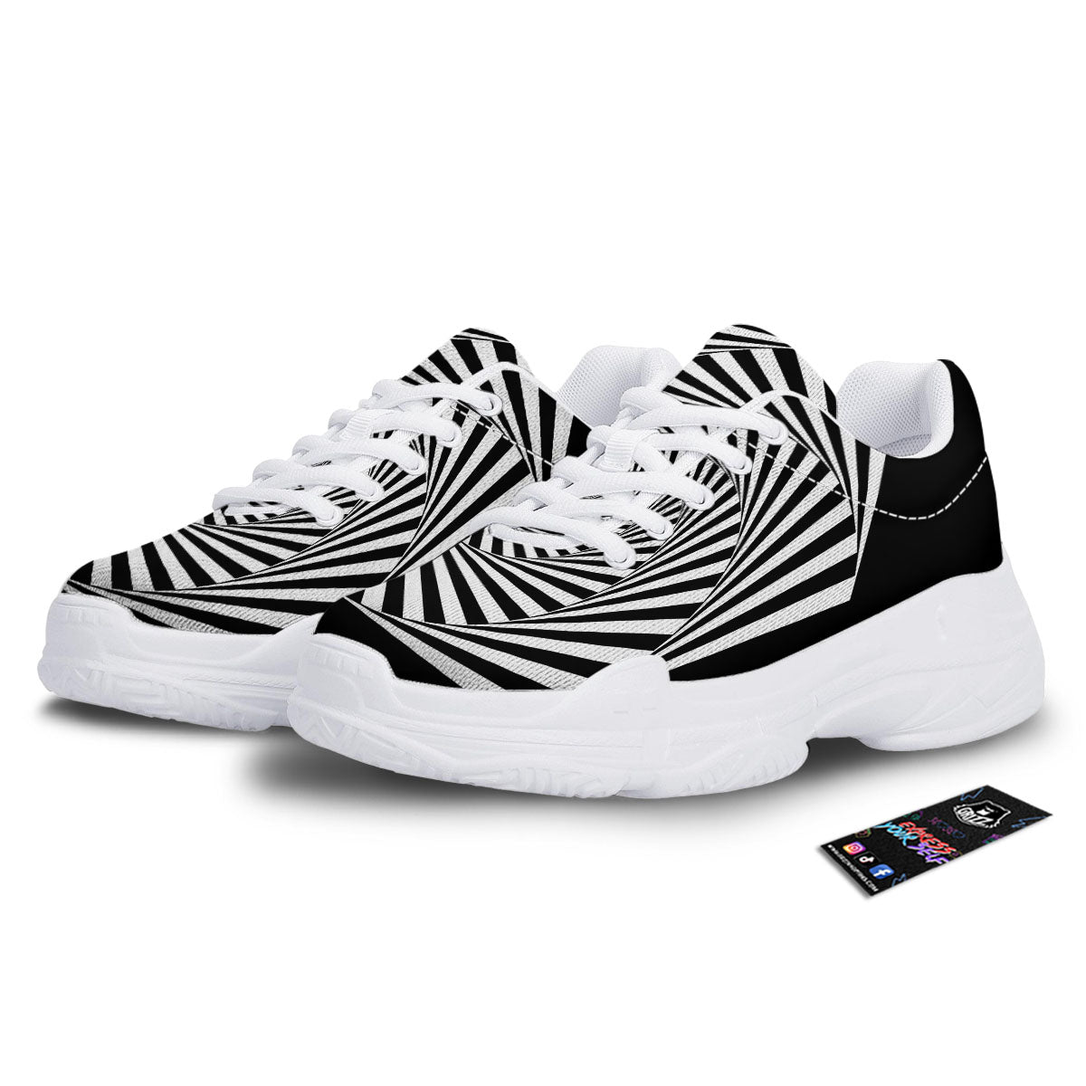 Motion Illusion Angular Swirl Print White Chunky Shoes-grizzshop