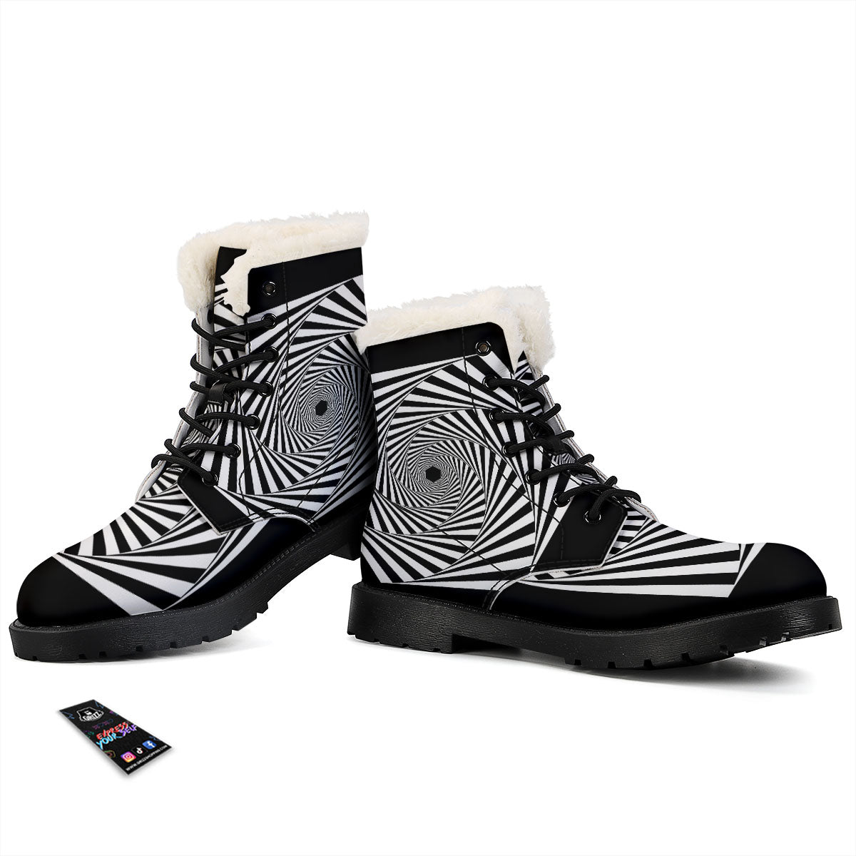Motion Illusion Angular Swirl Print Winter Boots-grizzshop
