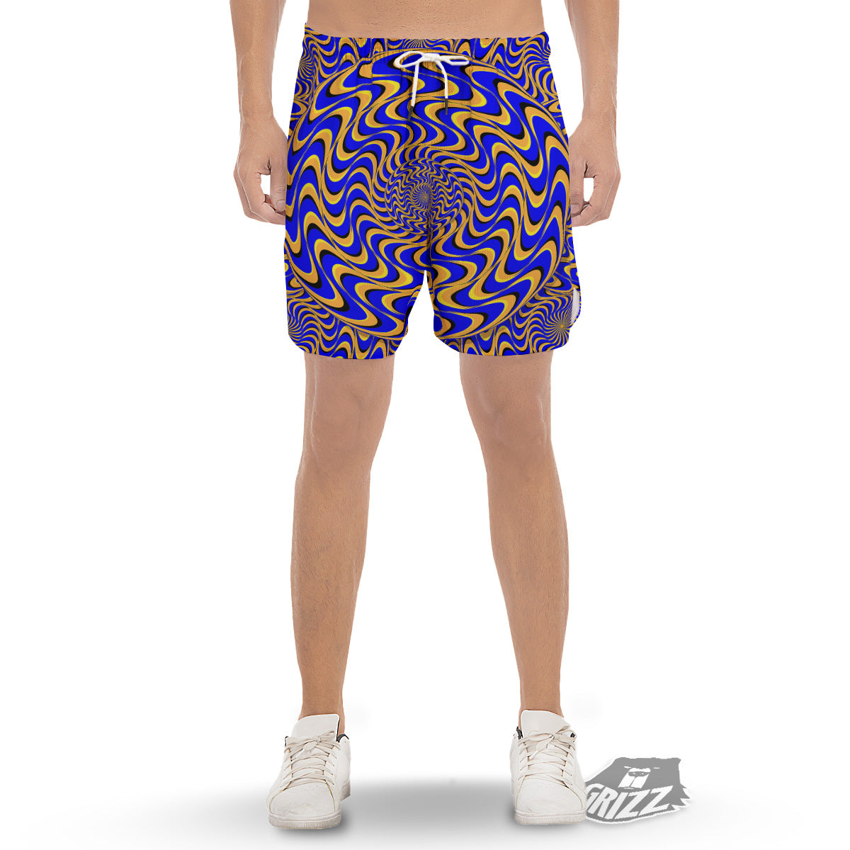 Motion Illusion Yellow And Blue Print Men's Gym Shorts-grizzshop