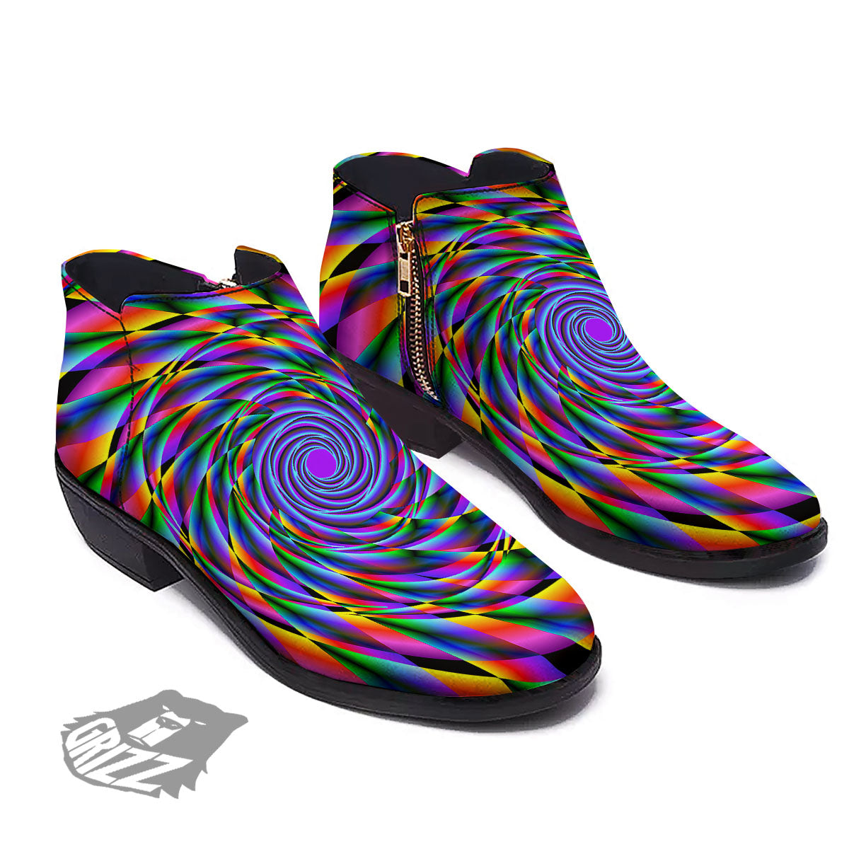 Motion Psychedelic Illusory Print Ankle Boots-grizzshop