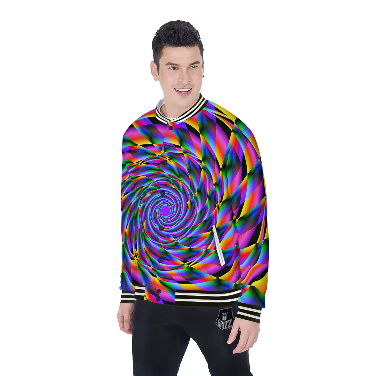 Motion Psychedelic Illusory Print Baseball Jacket-grizzshop