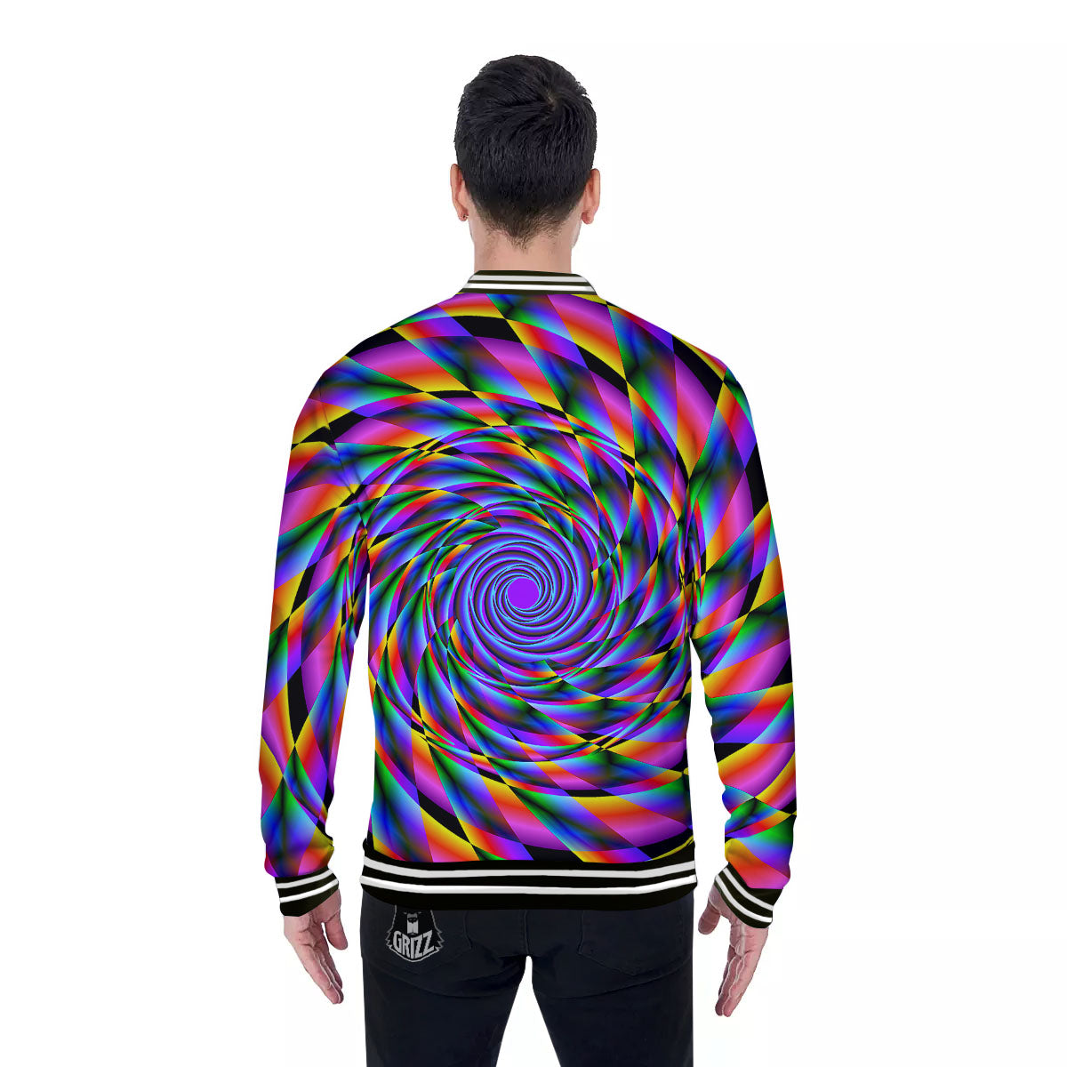Motion Psychedelic Illusory Print Baseball Jacket-grizzshop