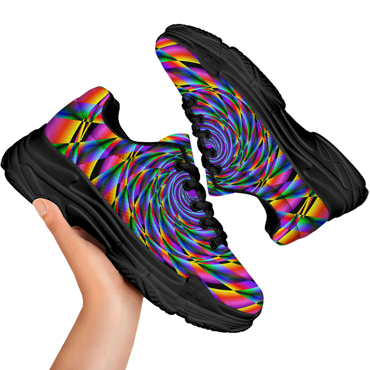 Motion Psychedelic Illusory Print Black Chunky Shoes-grizzshop