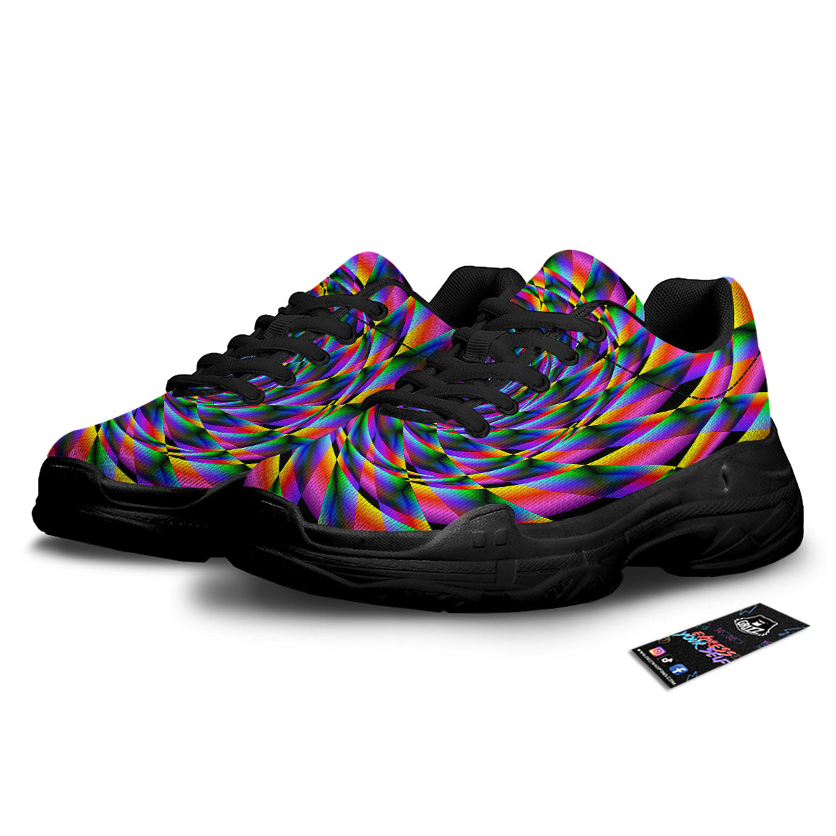 Motion Psychedelic Illusory Print Black Chunky Shoes-grizzshop