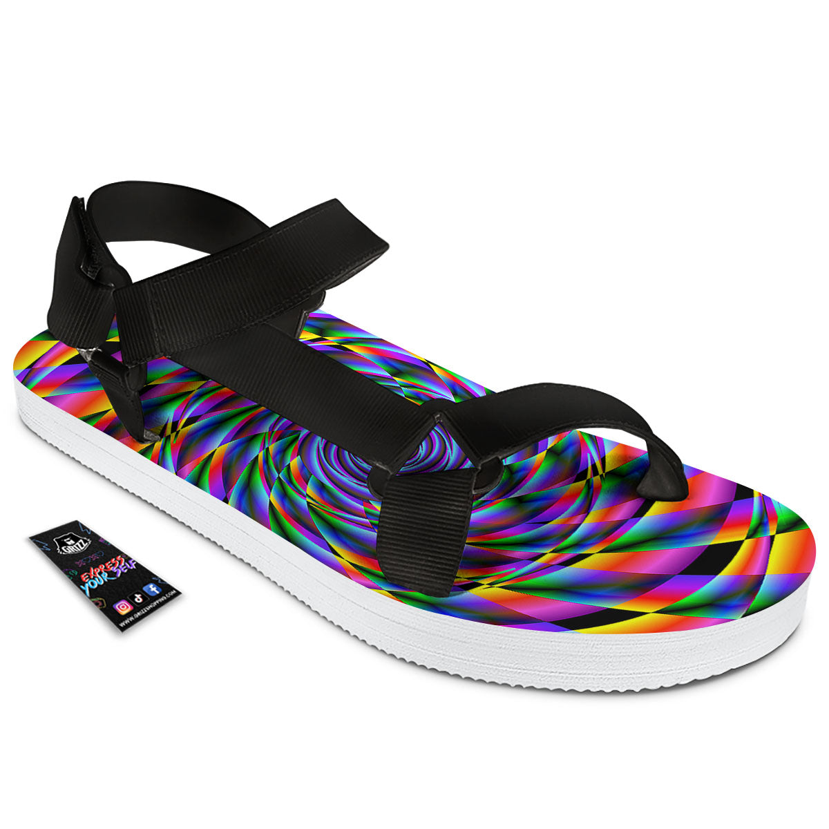 Motion Psychedelic Illusory Print Black Open Toe Sandals-grizzshop