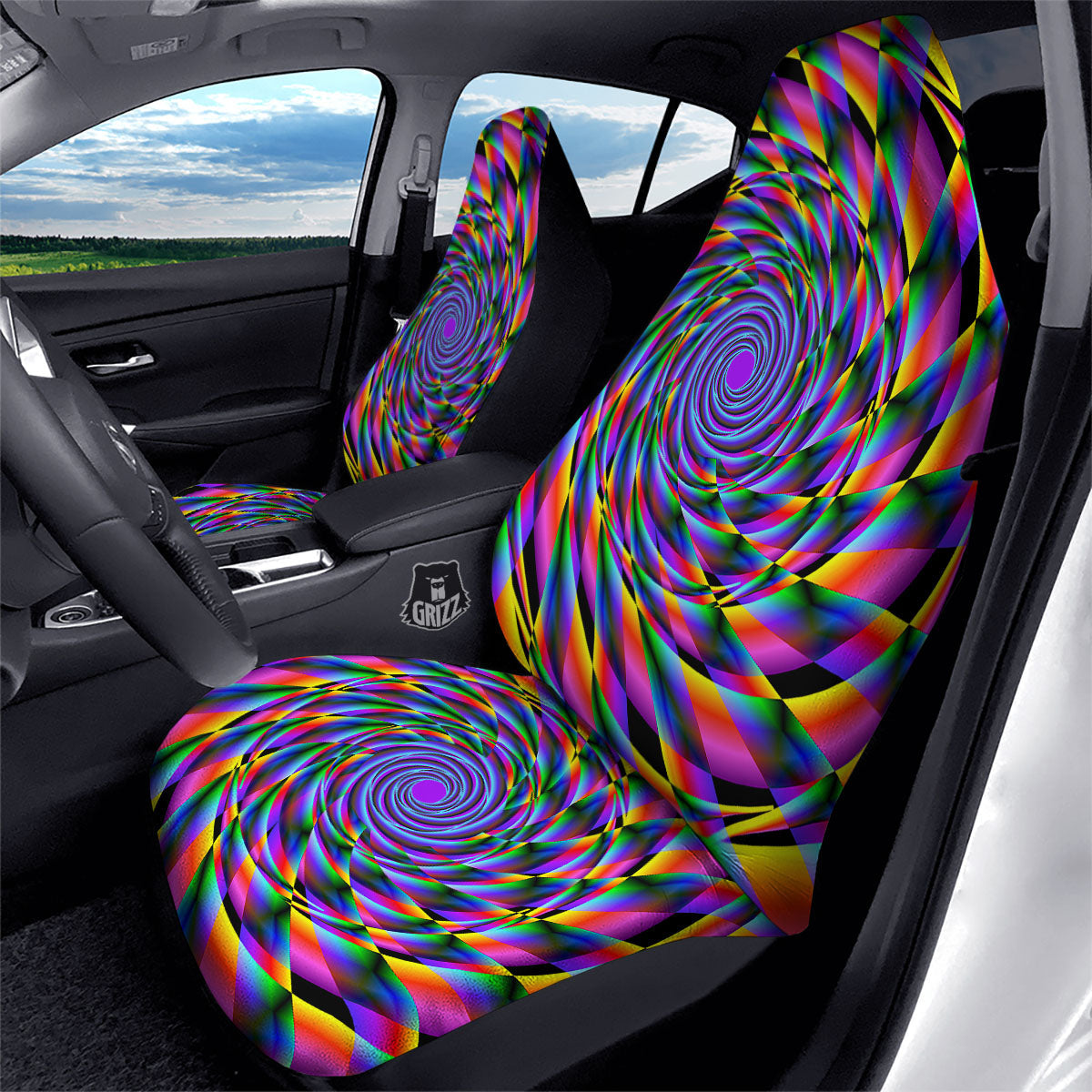 Motion Psychedelic Illusory Print Car Seat Covers-grizzshop