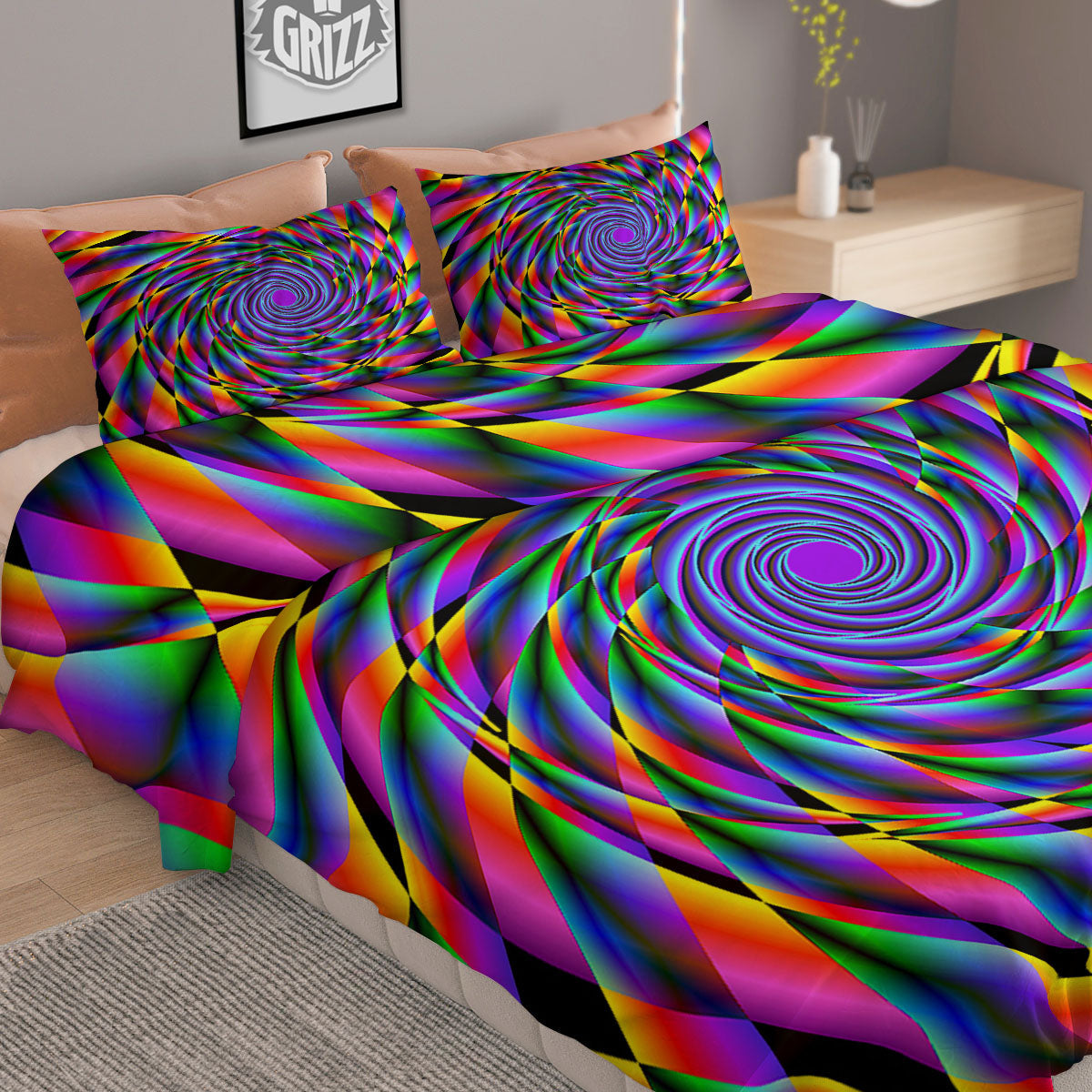Moving Optical Yellow Spiral Illusion Duvet Cover Bedding Set