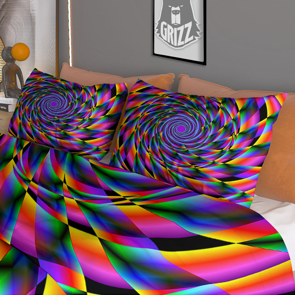 Moving Optical Yellow Spiral Illusion Duvet Cover Bedding Set