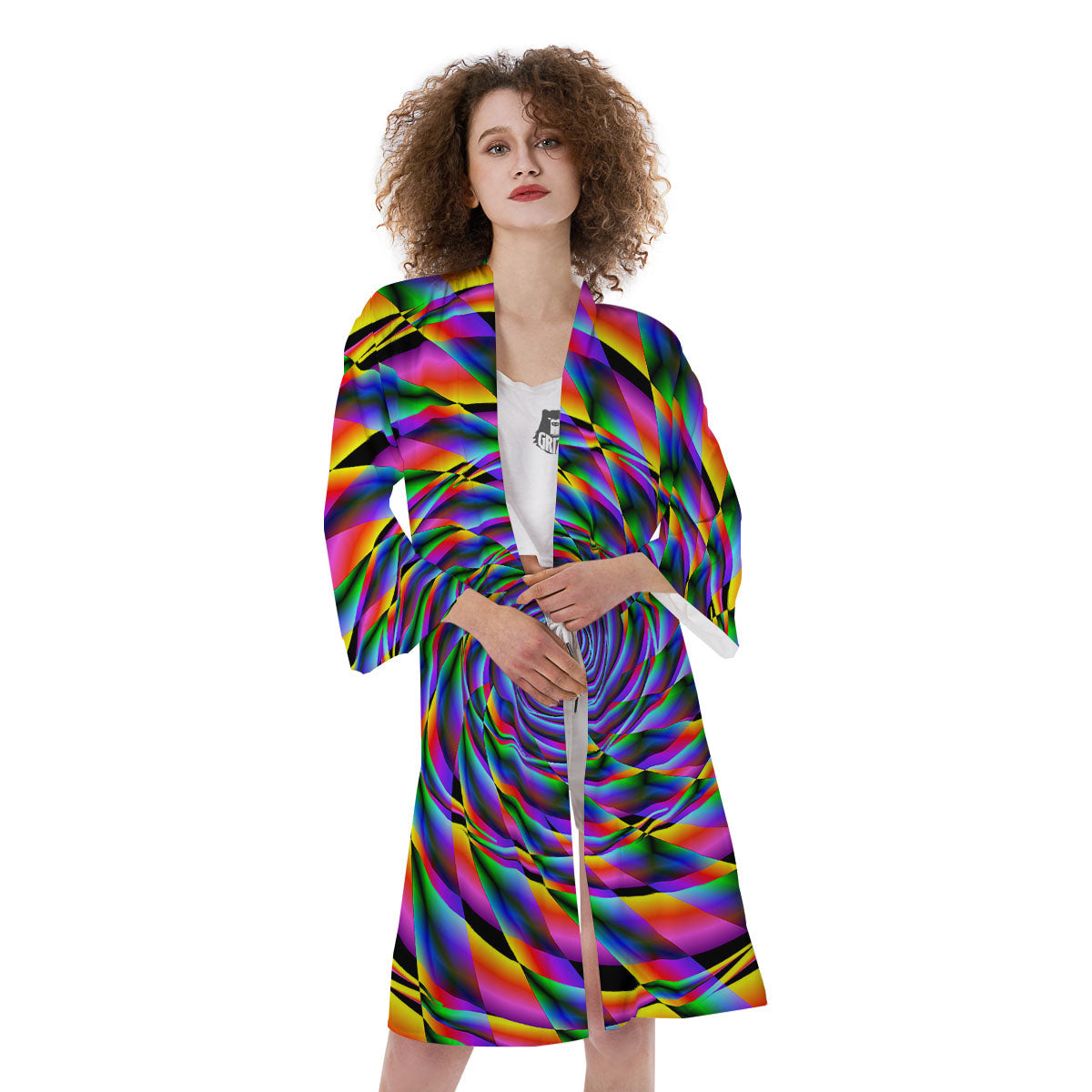 Motion Psychedelic Illusory Print Kimono-grizzshop