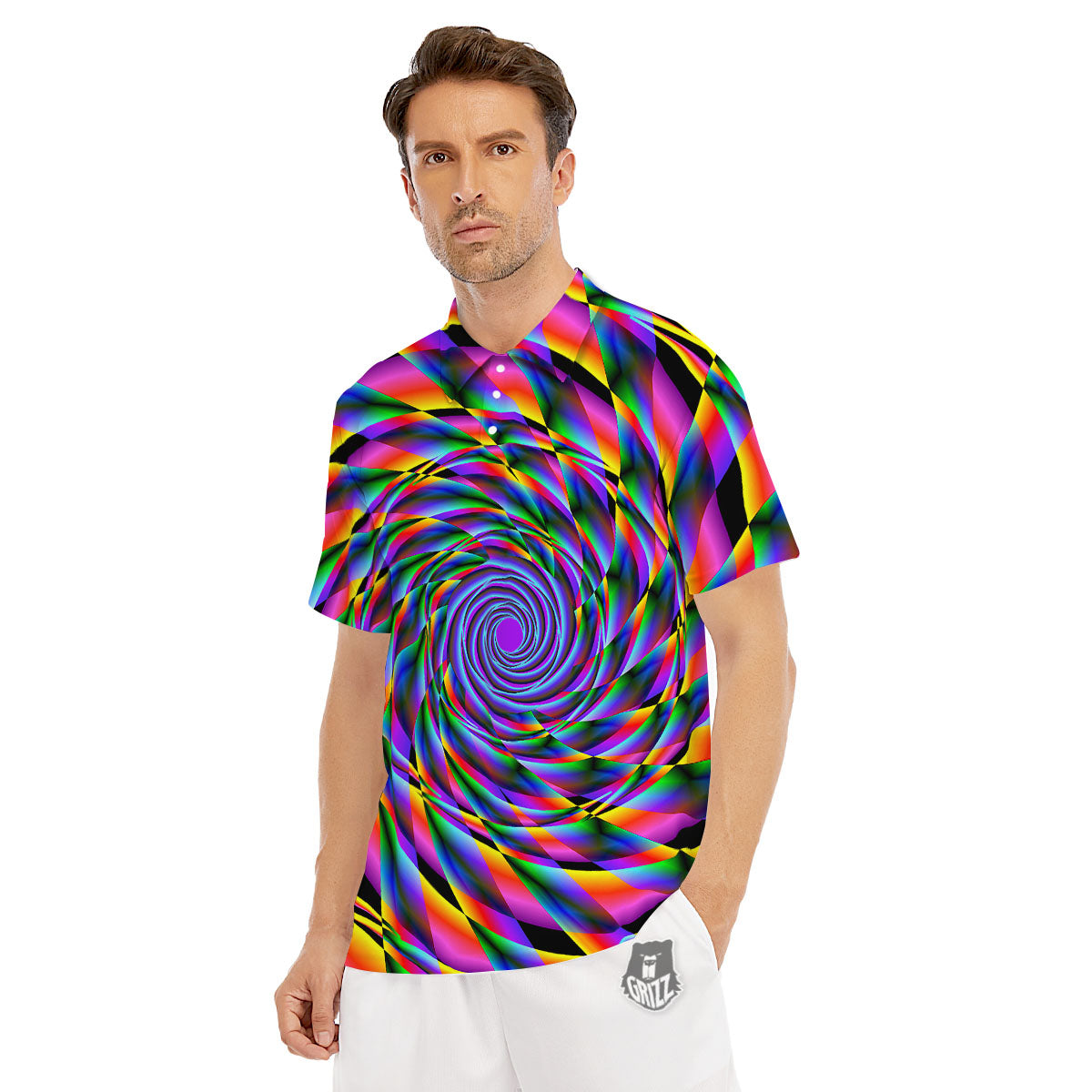 Motion Psychedelic Illusory Print Men's Golf Shirts-grizzshop