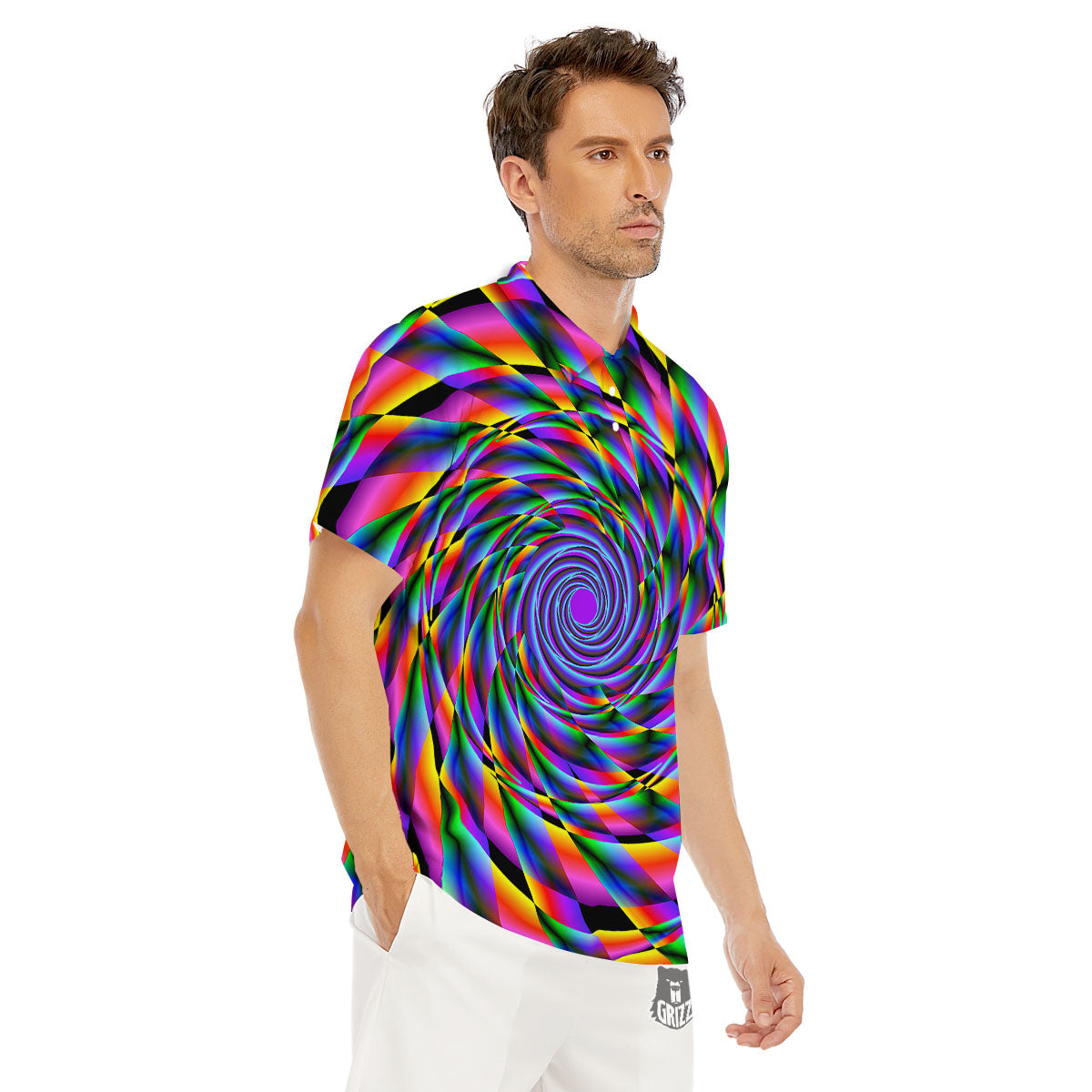 Motion Psychedelic Illusory Print Men's Golf Shirts-grizzshop