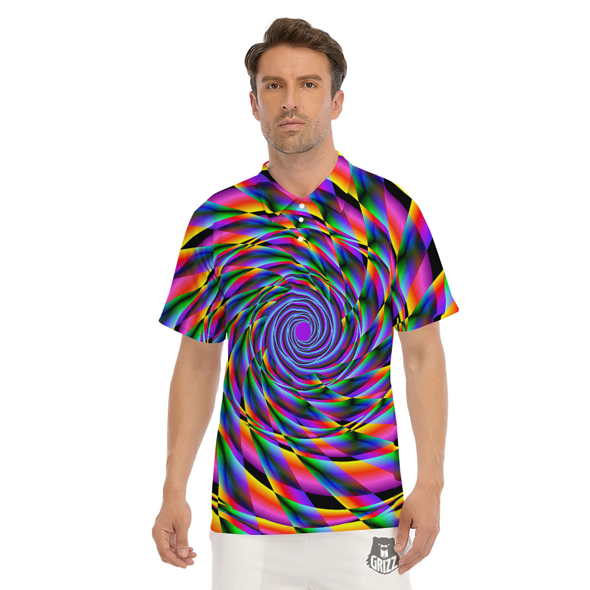 Motion Psychedelic Illusory Print Men's Golf Shirts-grizzshop