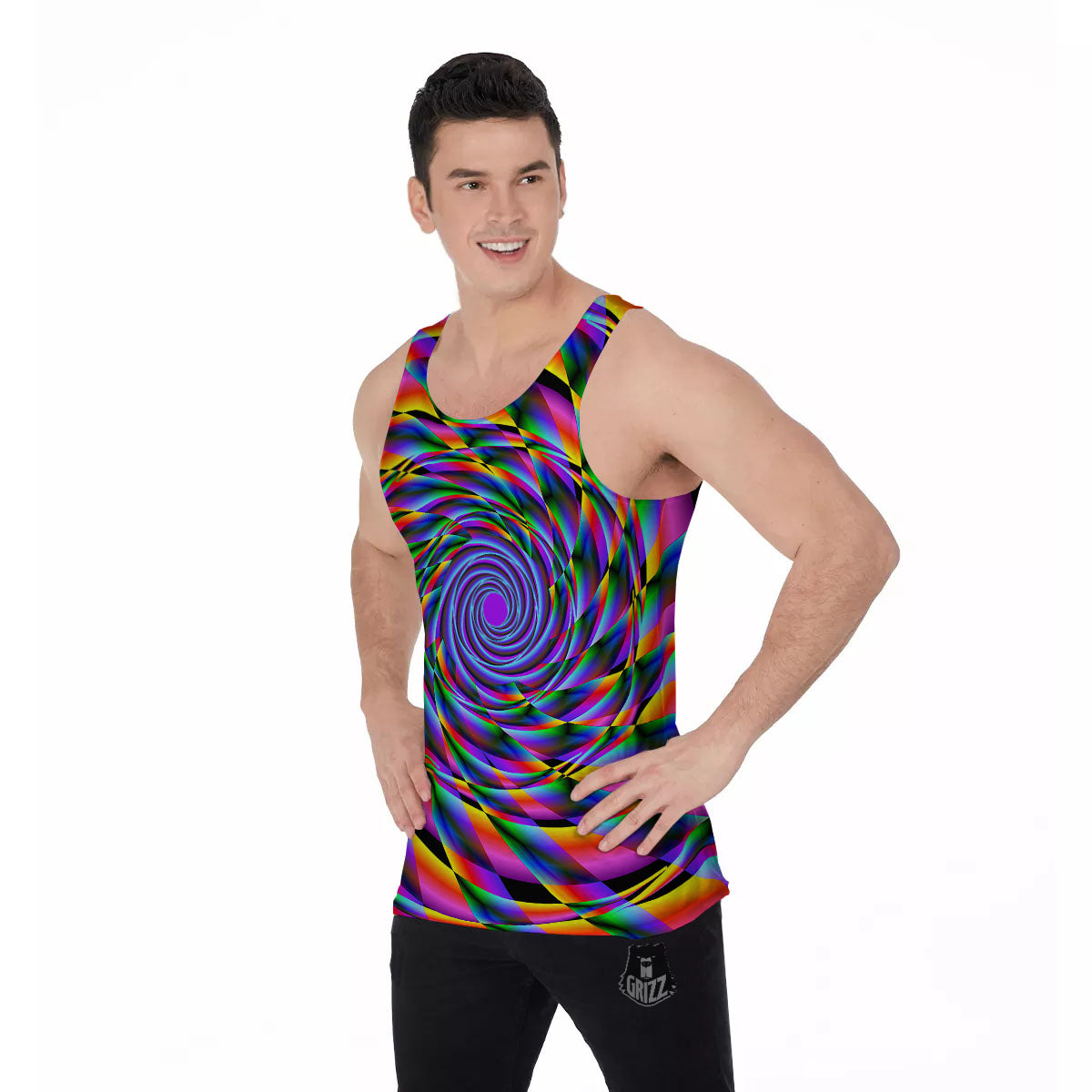 Motion Psychedelic Illusory Print Men's Tank Top-grizzshop