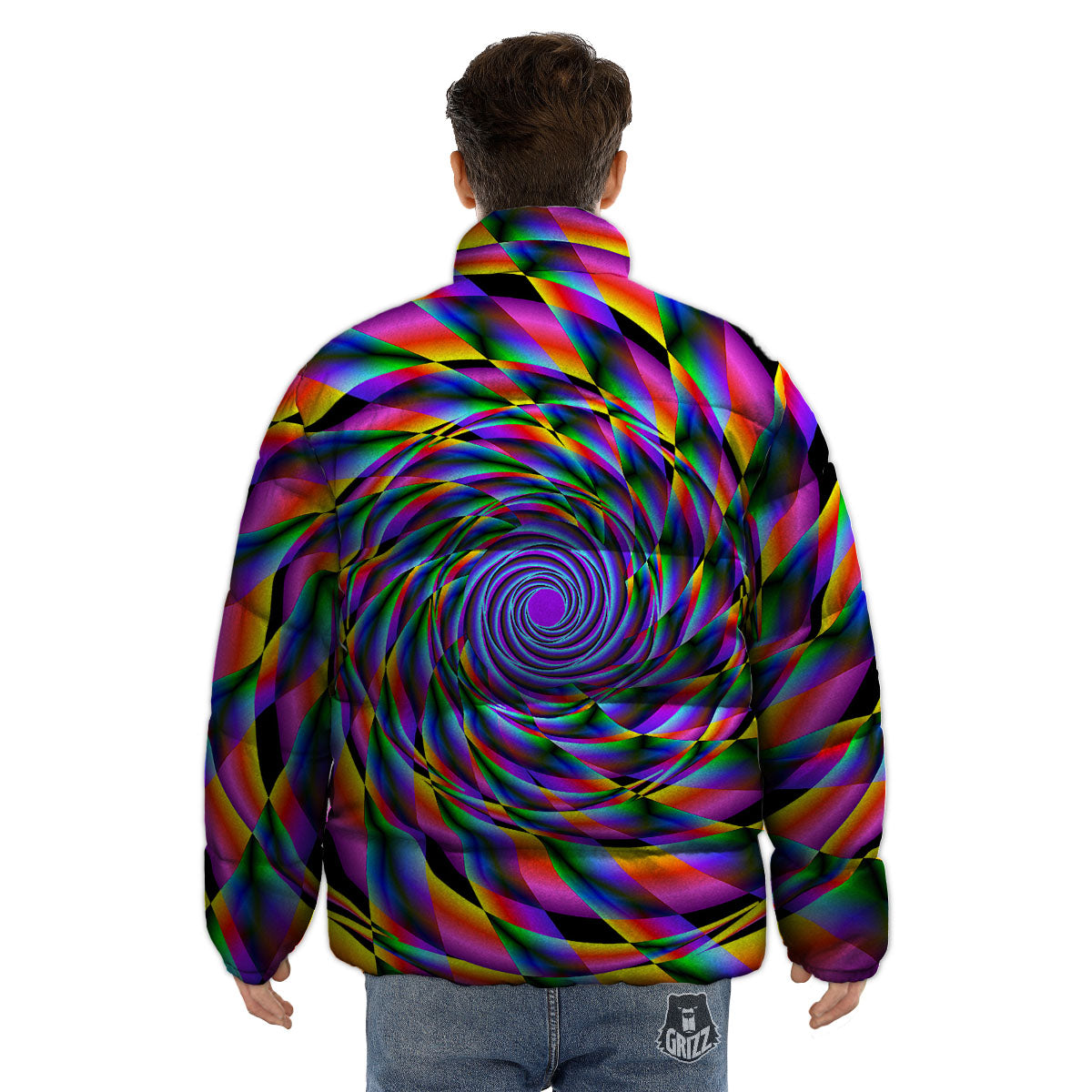 Motion Psychedelic Illusory Print Puffer Jacket-grizzshop