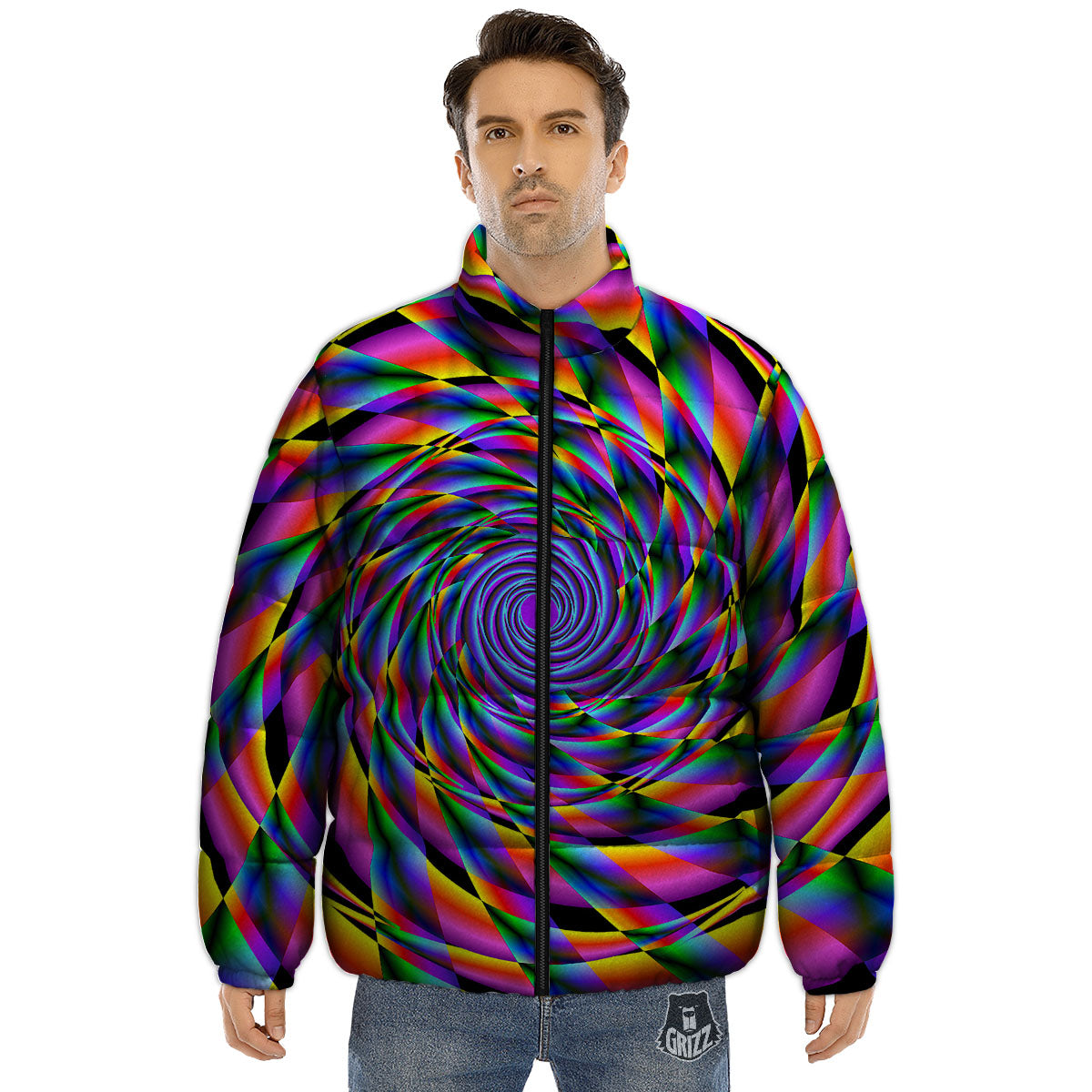 Motion Psychedelic Illusory Print Puffer Jacket-grizzshop