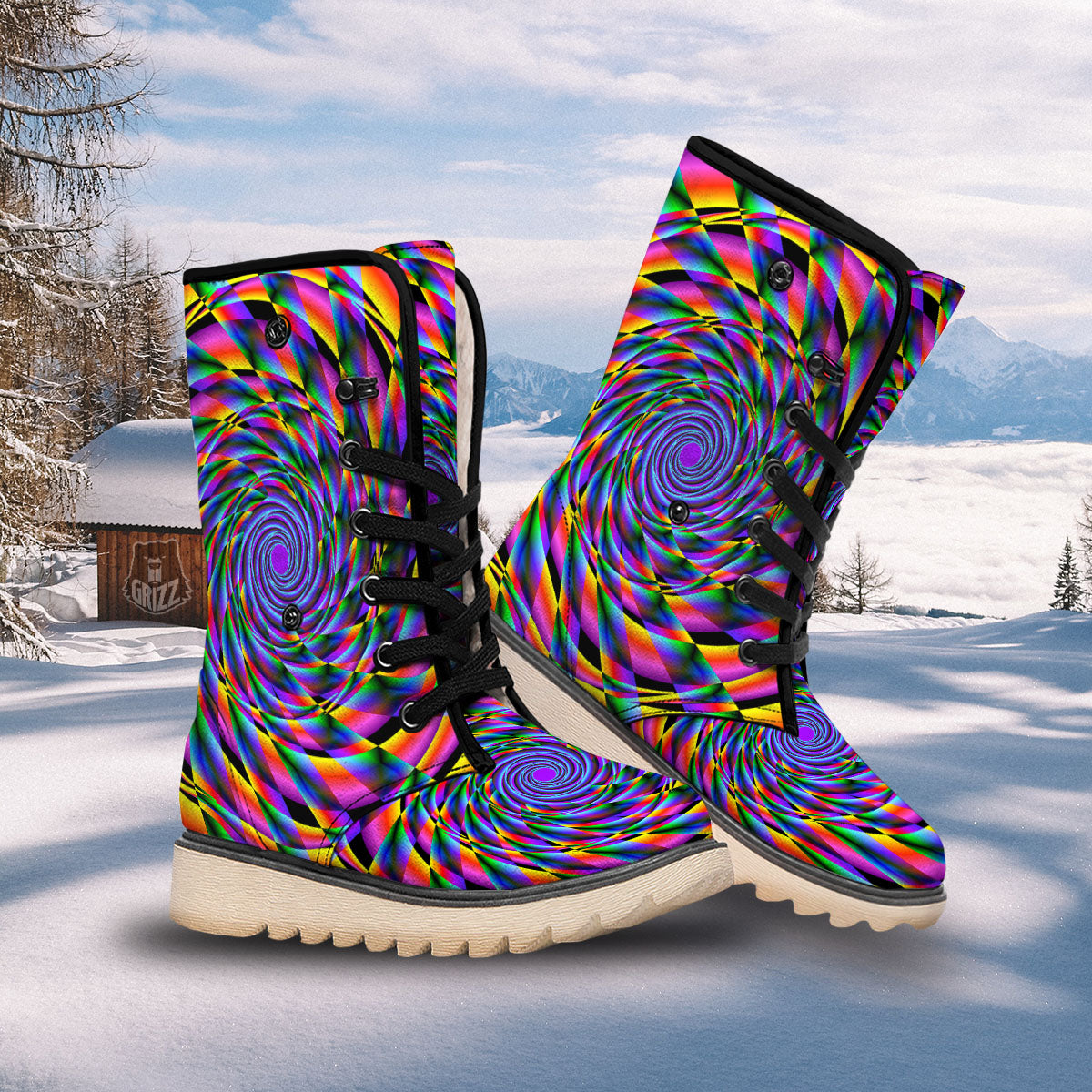Motion Psychedelic Illusory Print Snow Boots-grizzshop