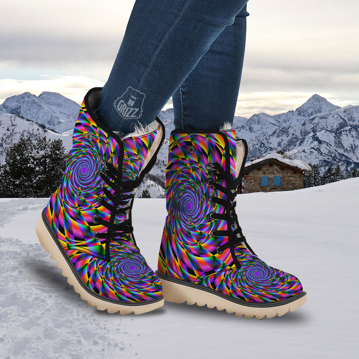 Motion Psychedelic Illusory Print Snow Boots-grizzshop