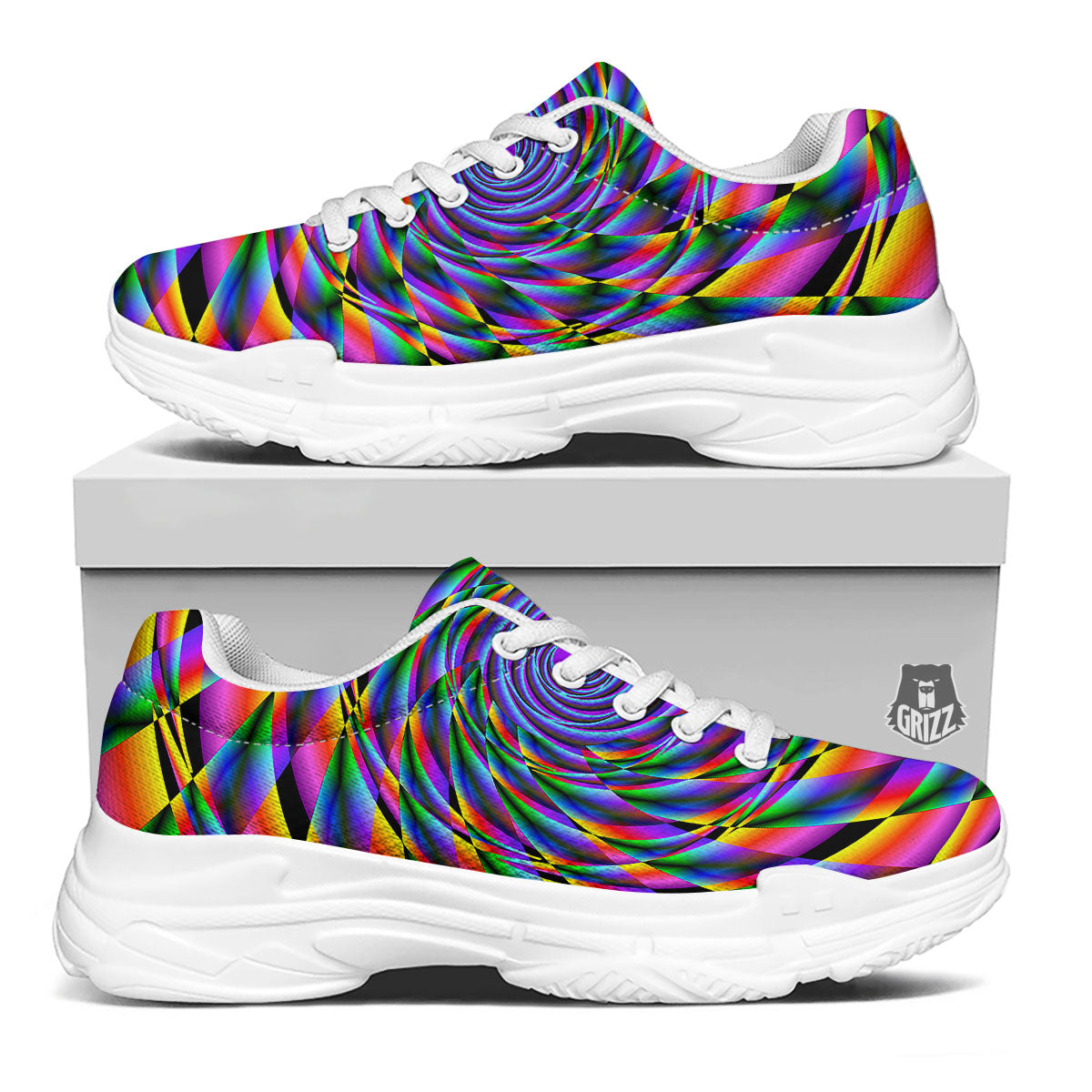 Motion Psychedelic Illusory Print White Chunky Shoes-grizzshop