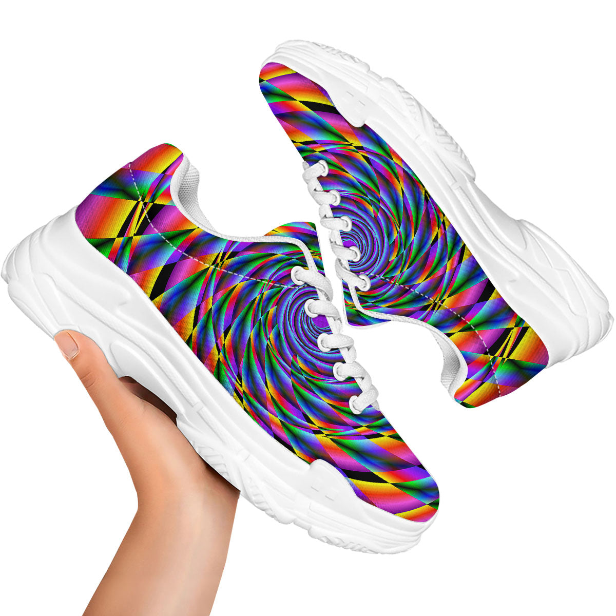 Motion Psychedelic Illusory Print White Chunky Shoes-grizzshop