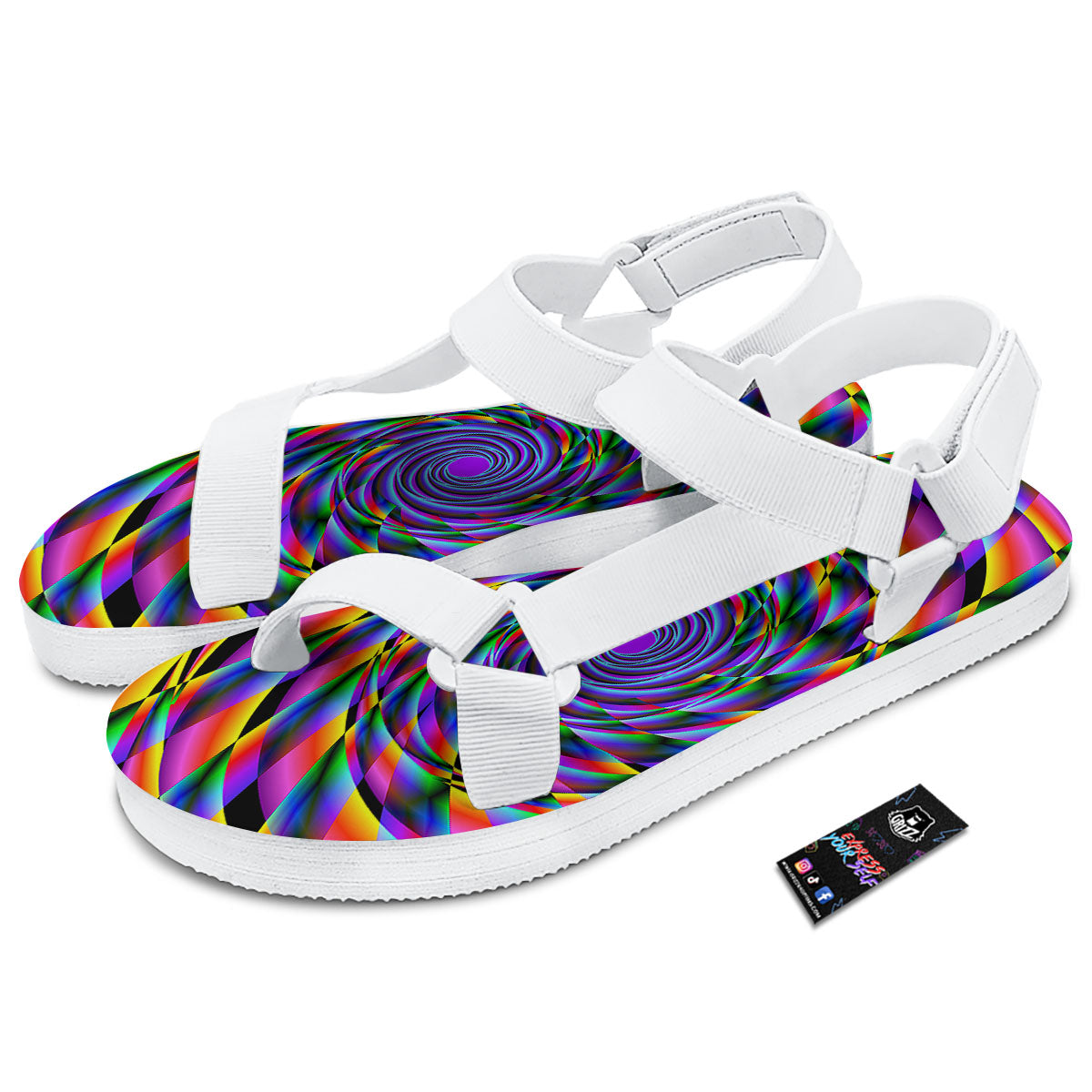 Motion Psychedelic Illusory Print White Open Toe Sandals-grizzshop